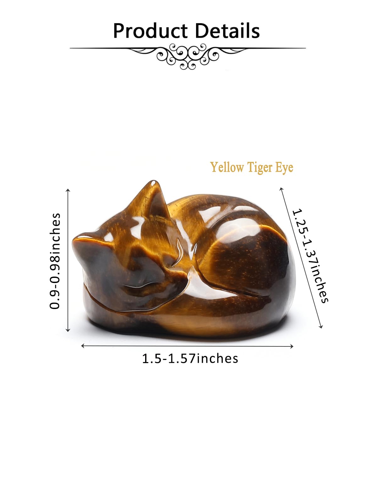 Jovivi Tiger Eye Sleeping Cat Crystal Figurine,1.6" Natural Stone Polished Carved Gemstones Lucky Kitten Statue Sculpture Home Office Desk Decor Cat Gifts for Women Cat Lovers