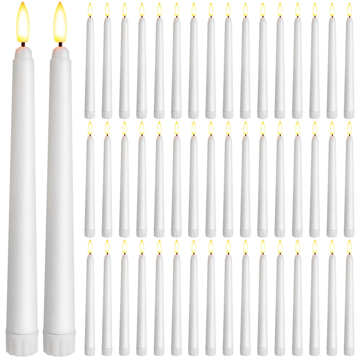Baquler 50 Pcs 8.5 Inch Flameless Taper Candles Battery Operated Taper Candles Bulk LED Flickering White Candlesticks for Wedding Church Table Centerpiece Halloween Christmas Party Decor