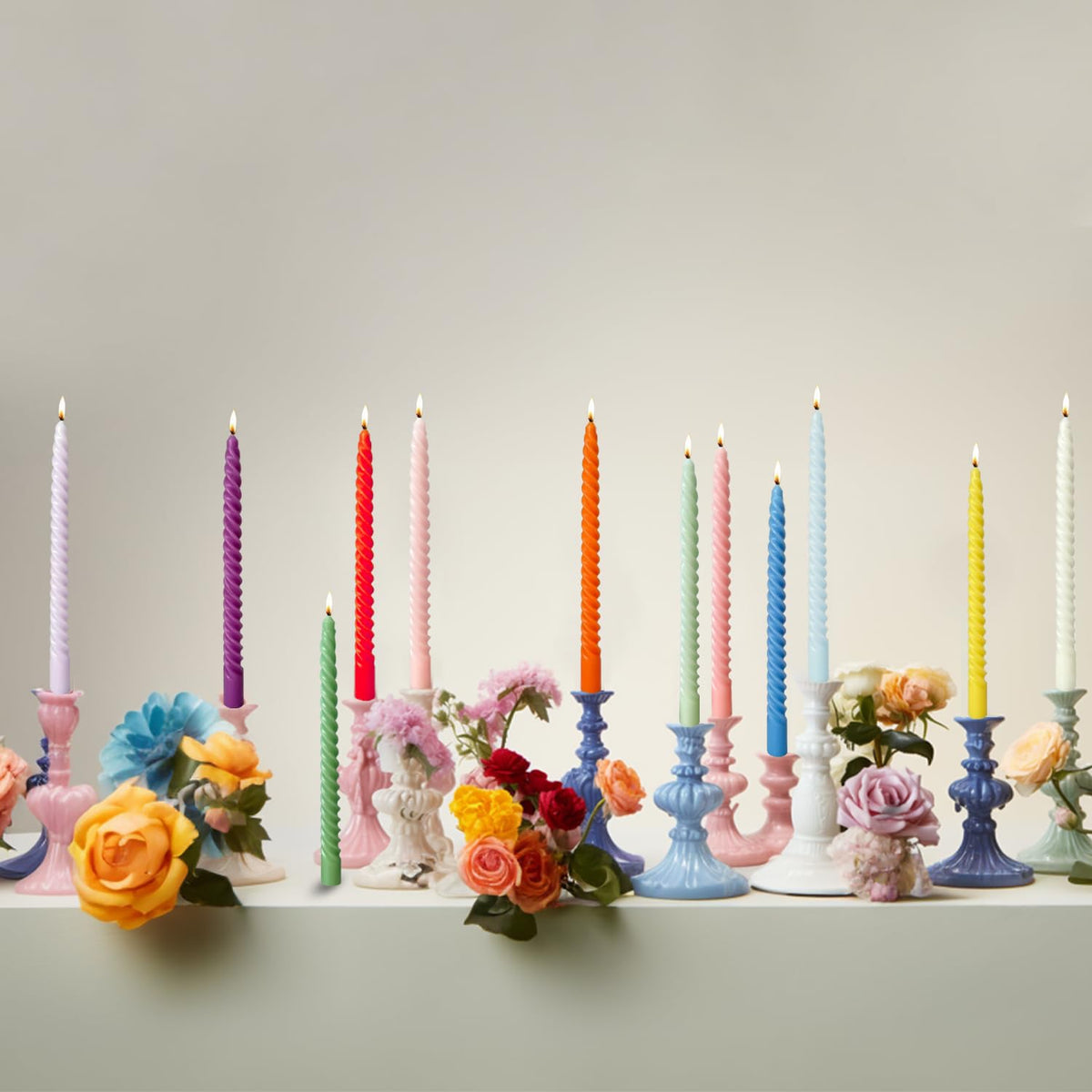 Ivory Taper Candles Stick Spiral Twisted Candles-Set of 12 for Decoration Weddings Party Church-Unscented Dripless Candles,10inch(F-Ivory)
