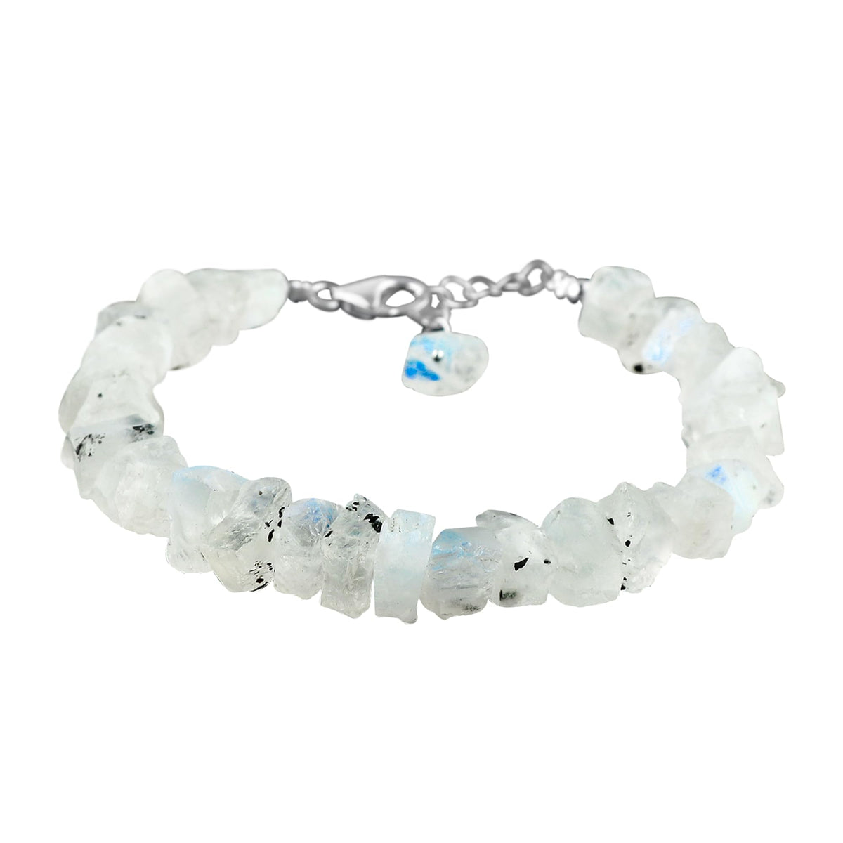 CRYSTALIS Natural Raw Rainbow Moonstone Adjustable Bracelet, High Grade Rough Gemstones, Chakra, Healing Crystals, Gift Giving Jewelry, 925 Sterling Silver Womens Bracelet 8 inch