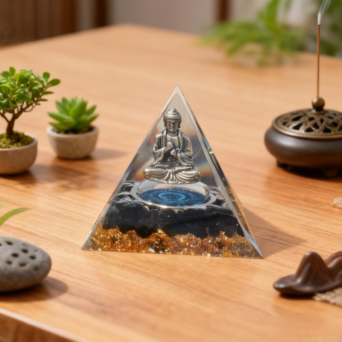 ycyingcheng Moonstone Crystal Orgone Pyramid Ogan Crystal Energy Tower, Nature Reiki Chakra Crushed Stone Jewelry, Crystal Pyramid for Home Decor (Crystal Pyramid-22)