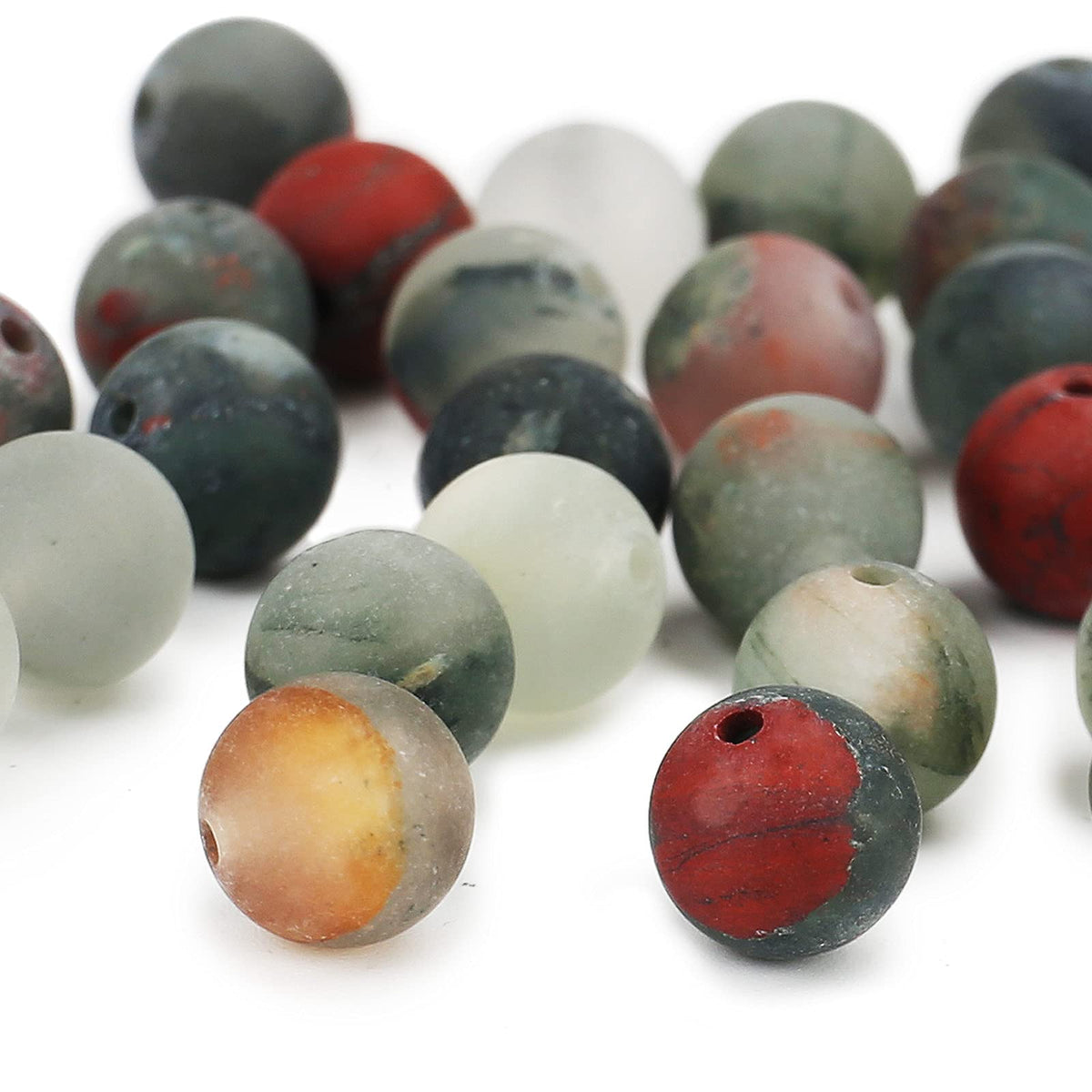 Natural Matte African Bloodstone Beads, 10MM Round Frosted Unpolished Loose Gemstone Beads for Bracelet Necklace Jewelry Making, Energy Stone Healing Power with Stretch Beading Cord