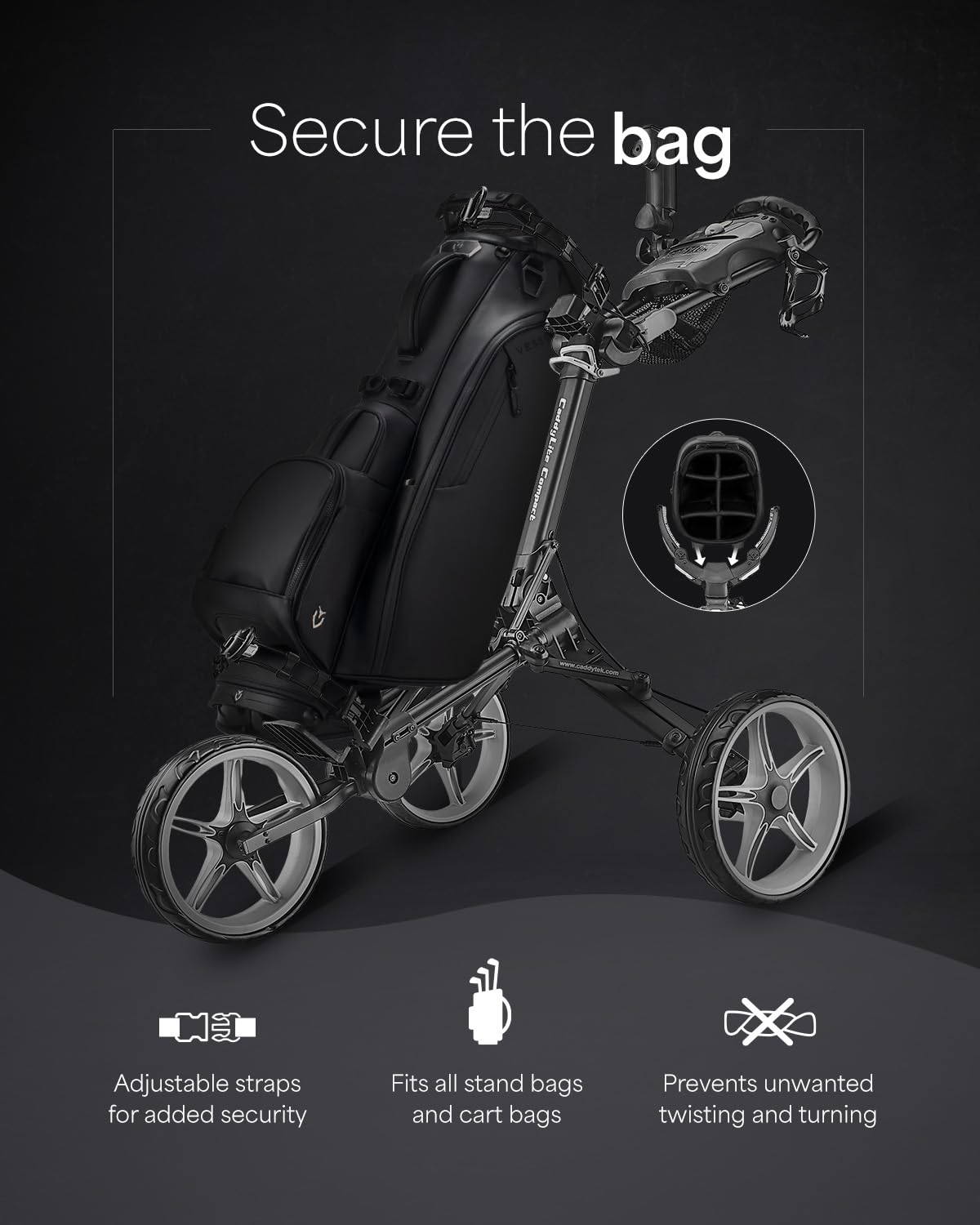Caddytek CaddyLite Compact Golf Push Cart - Lightweight Aluminum 3-Wheel Foldable Golf Bag Cart with Quad-Fold System, EVA Wheels, Adjustable Handle, Brake, Mesh Net, Umbrella & Drink Holder