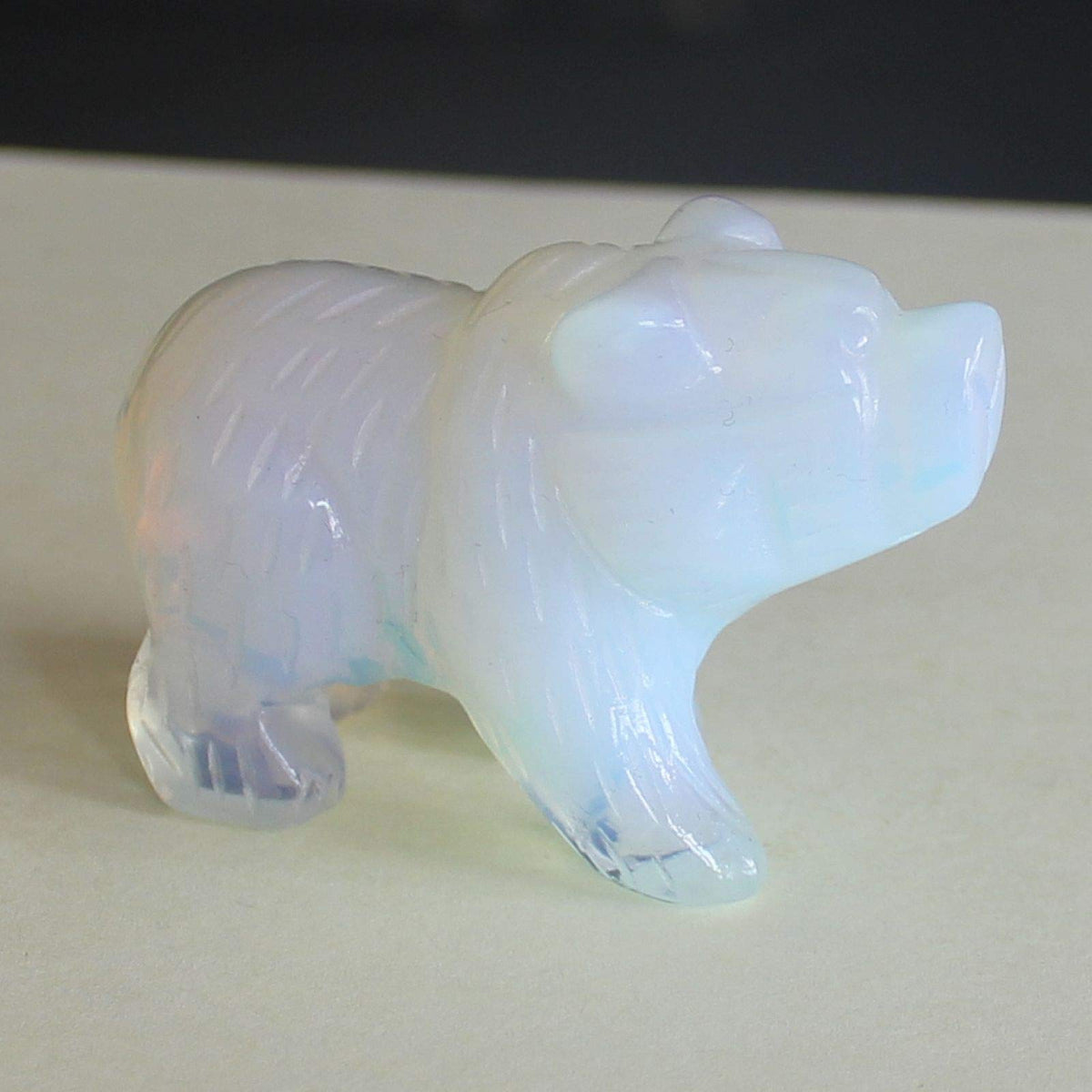 HLbshi Hand Carved Gemstone Crystal Bear Figurine Animal Statue Carving Office Home Decor Collections 2'' (White opalite)