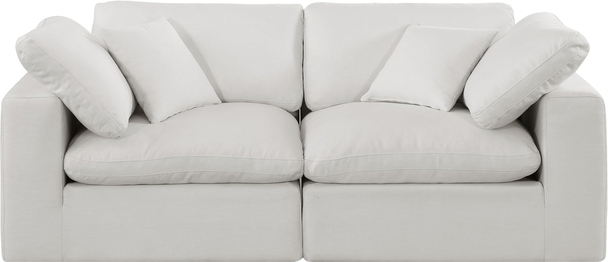 Meridian Furniture 187Cream-S80 Comfy Collection Modern | Contemporary Upholstered Modular Sofa with Cream Linen Textured Fabric Upholstery, Down Feather Cushions, 80" W x 40" D x 34.5" H, Cream