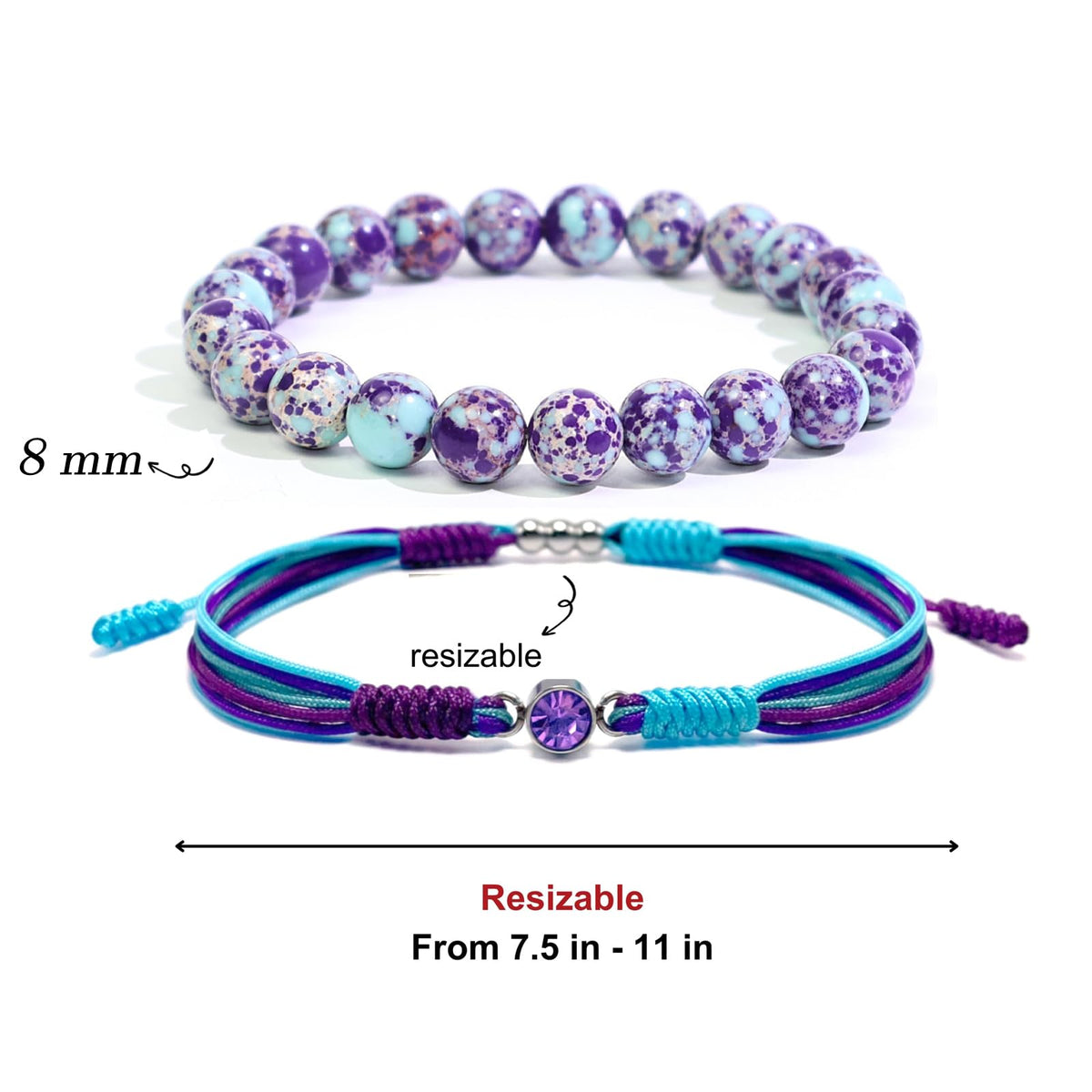 Crgwxzl June Birthstone Bracelets for Women Men,Healing Crystal Protection Stone Blue Purple Imperial Jasper Beads Bracelet,String Wrap Zodiac Month Bracelets Birthday Jewelry Gifts