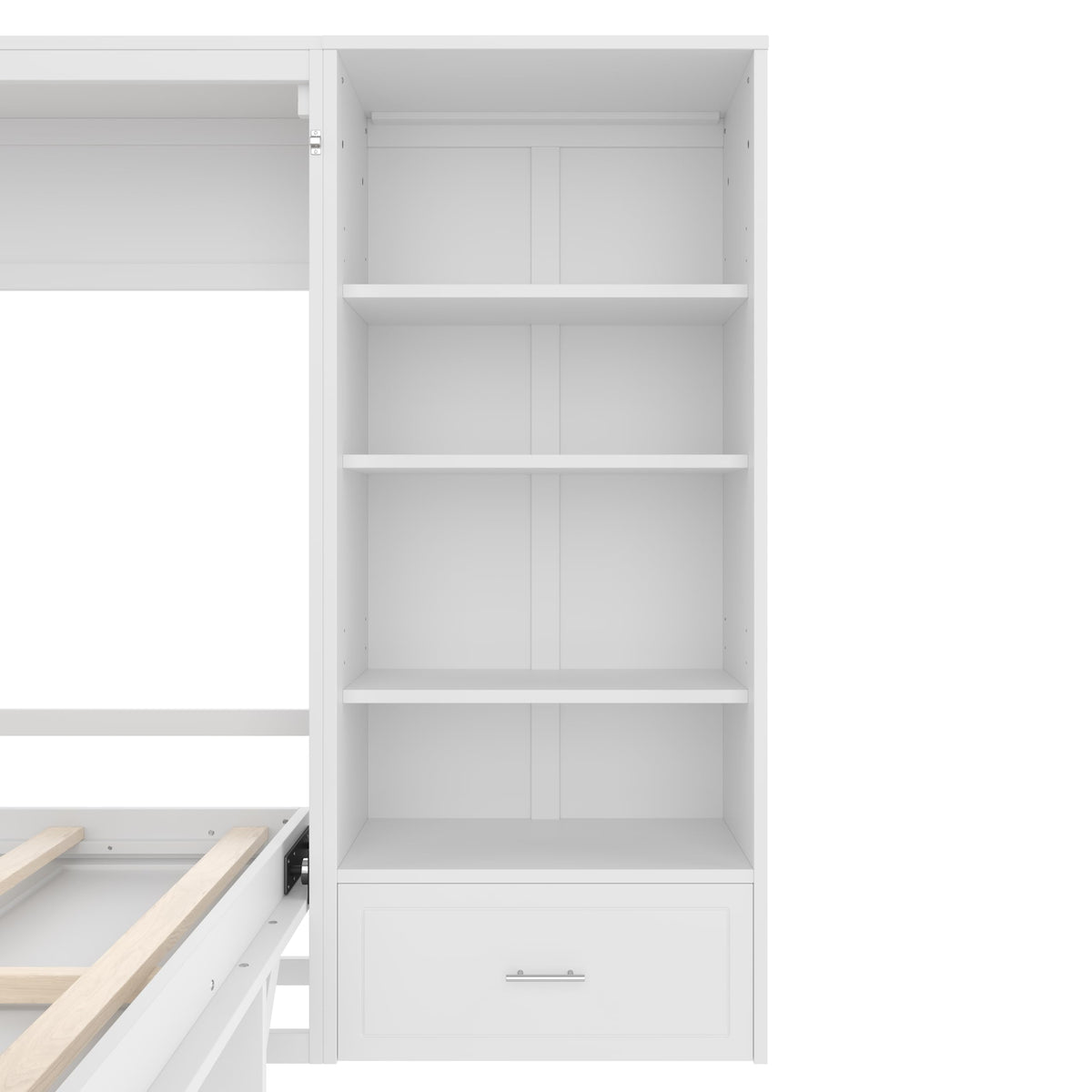 Bellemave Queen Murphy Bed with Height Adjustable Storage Compartments and Shelf, Wall Bed Frame, Murphy Cabinet with Foldable Panel, Noisy Free, for Guest Bedroom, Living Room, White