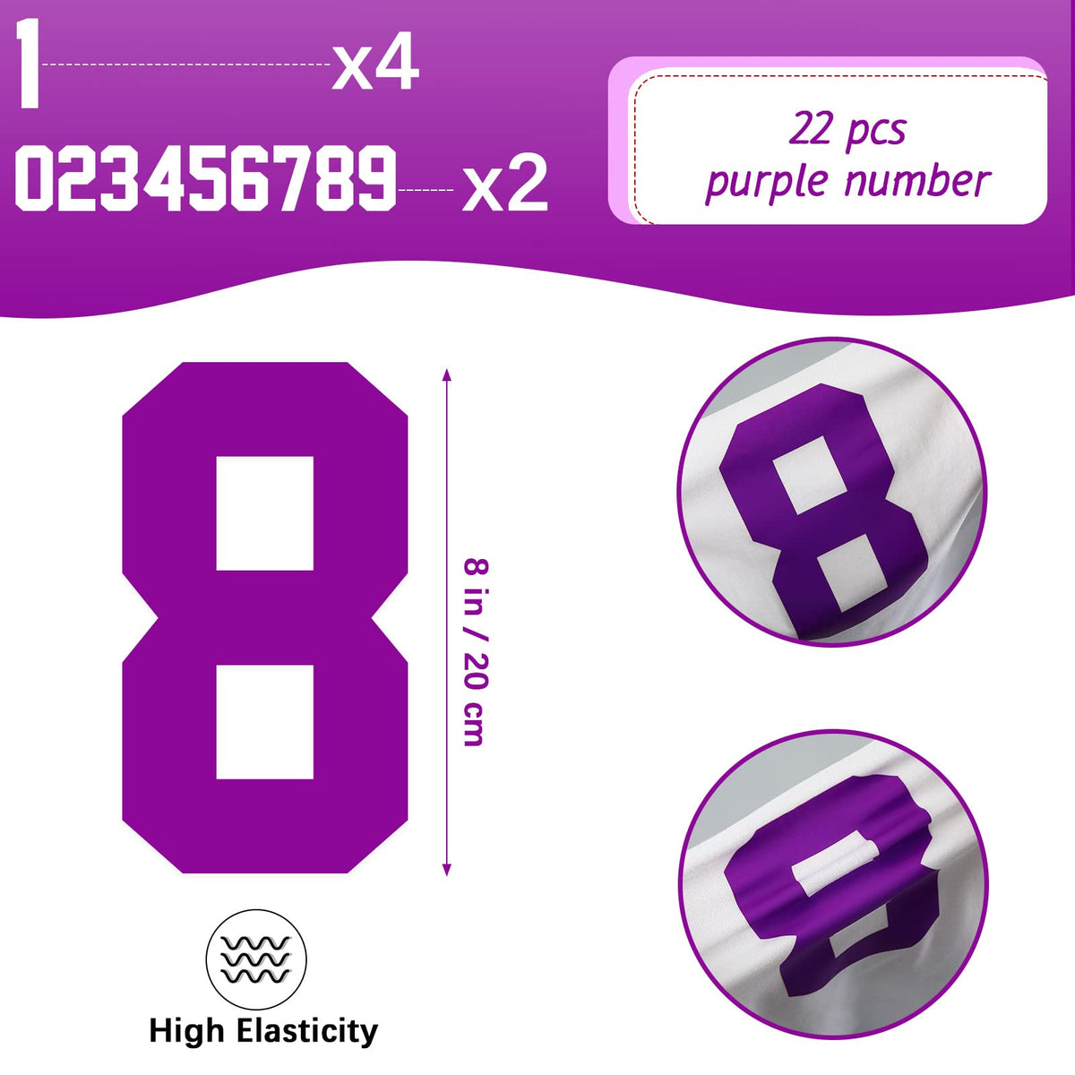 Zonon 22 Pieces Iron on Numbers T Shirt Heat Transfer 0 to 9 Jersey Numbers for Team Uniform Sports(Purple,8 Inch)
