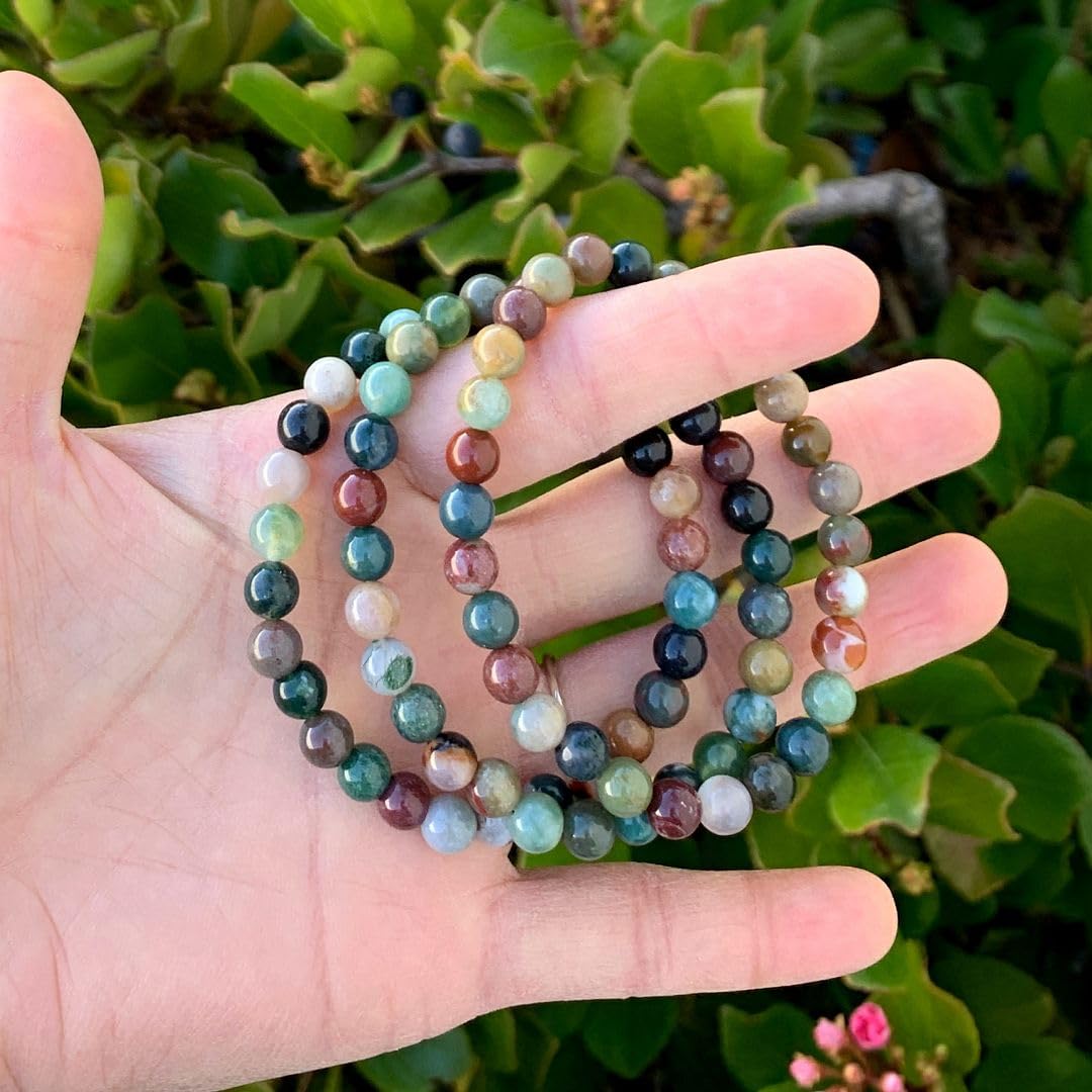 Adabele Real Natural Indian Agate Gemstone Beaded Bracelet 7 Inch Stretch Chakra Healing Crystal Stone Jewelry Women Mom Gift GB6-A31