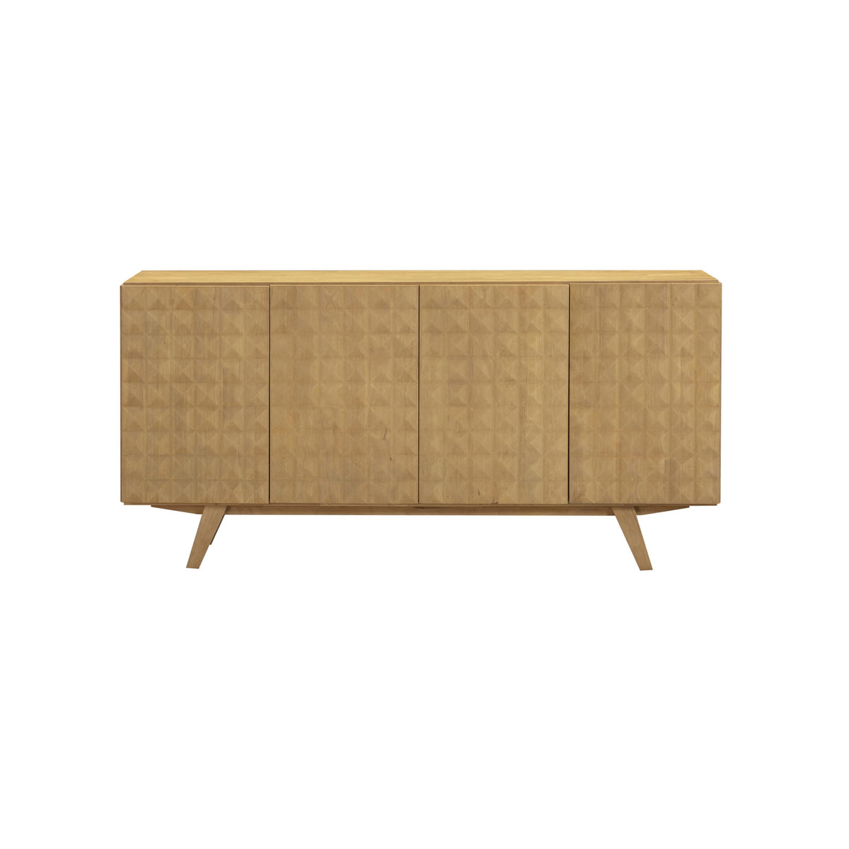 NTC Sapa Mid-Century Modern Solid Wood Sideboard – 4-Door Accent Buffet Cabinet with Carved Geometric Fronts, for Living Room, or Entryway, Effortless Assembly, Sand