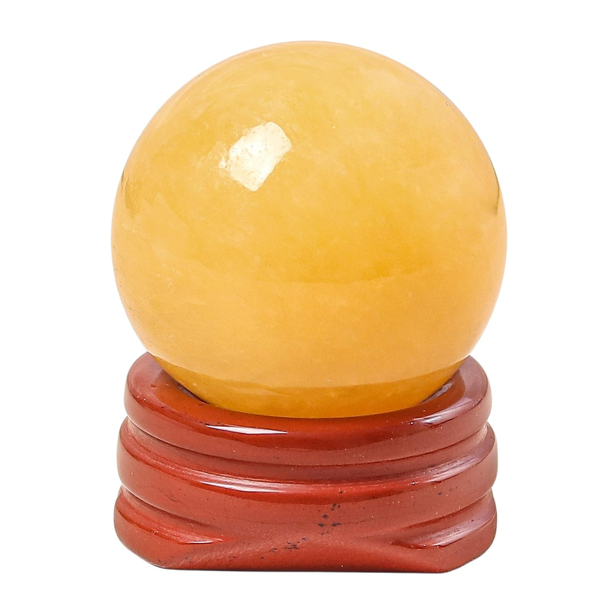 Casaper Natural Yellow Jade Ball with Red Jasper Stand, Healing Crystal Sphere for Home Fengshui Yoga Meditation, Reiki Energy Balancing 1.18”(30mm)