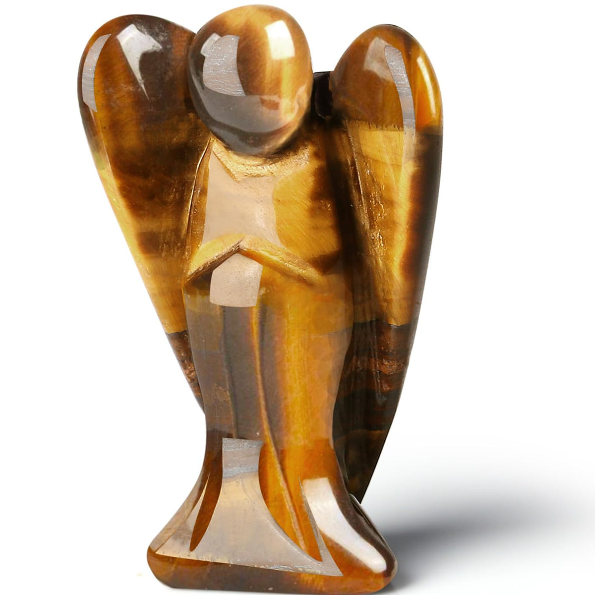 QINJIEJIE 3" Tiger Eye Crystals Angel Decor Healing Guardian Angel Desk Stone Figurine Big Gemstone Statue Home Office Energy Decorations Gifts for Women Men