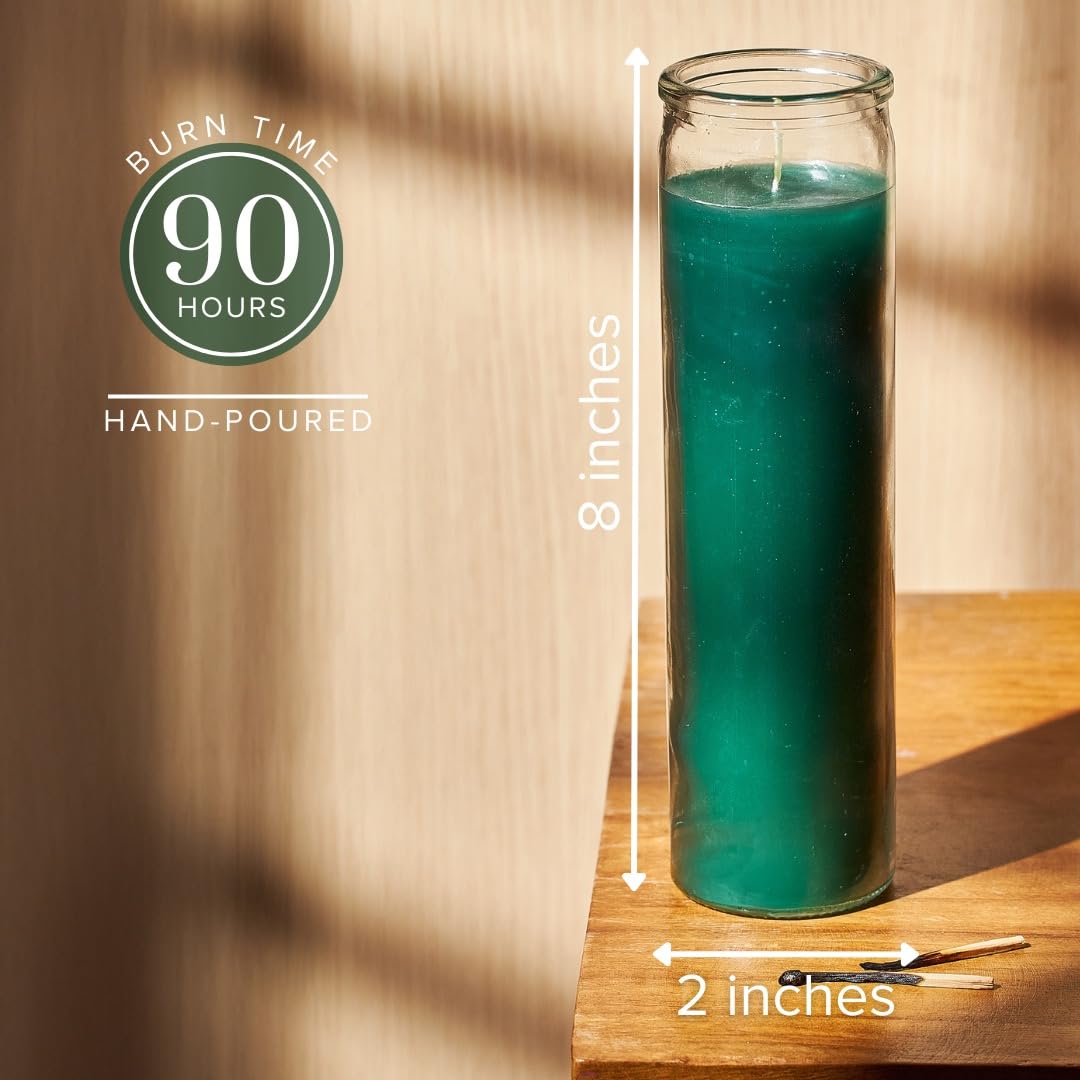 Simply Soson 2x8 inch Green Devotional Candles in Glass Jar - 3 Pack - 90 Hours – Prayer Candle - Tall Pillar Candles for Religious, Memorials, Party Decor