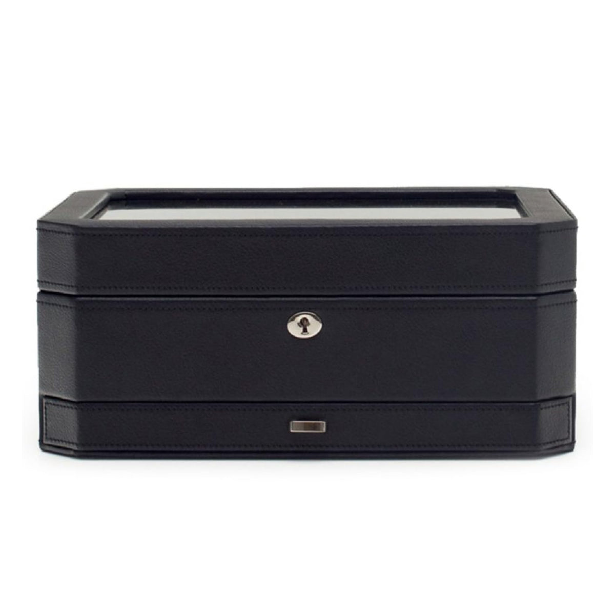 WOLF Windsor 10-Piece Watch Box with Drawer, Black - Features 10 Watch Compartments, Eight Ring Rolls & 17 Jewelry Compartments - Vegan Leather Exterior