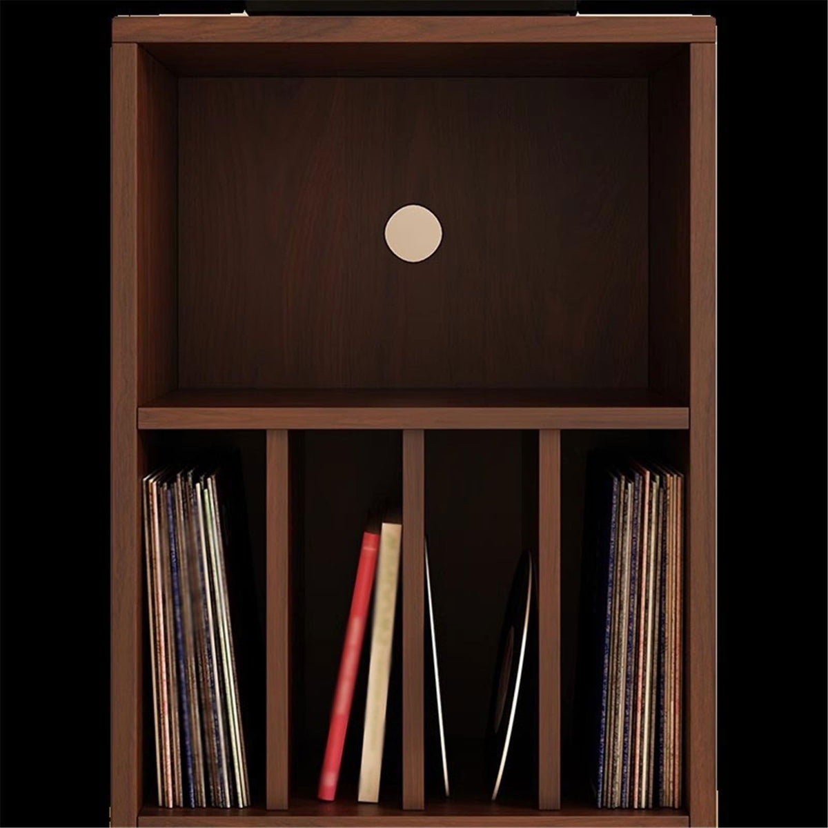 YUHUAWF Vinyl Record Holder Wooden Vinyl Record Low Cabinet with Drawers Storage Unit Display Holder CD Holder(Walnut colour)