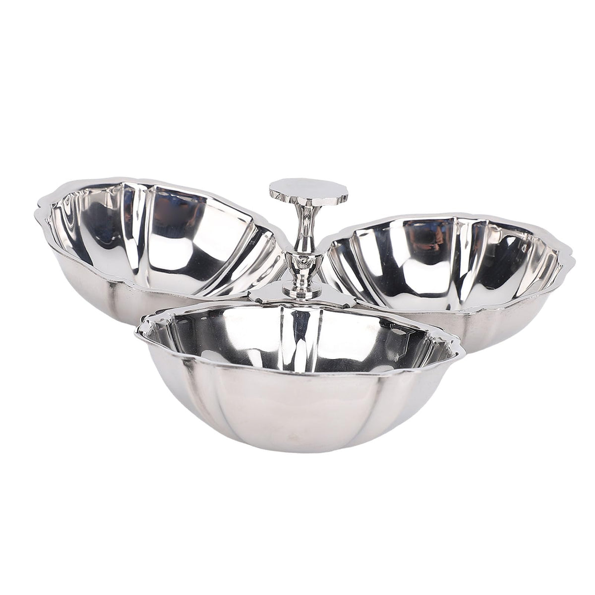 Nurnesy Stainless Steel 3 In 1 Serving Plate with Fruit Bowl, Snack Plate for Home Kitchen Party, Reusable Dessert Plates for Quick Cleanup, Ideal Present for Housewarming Parties