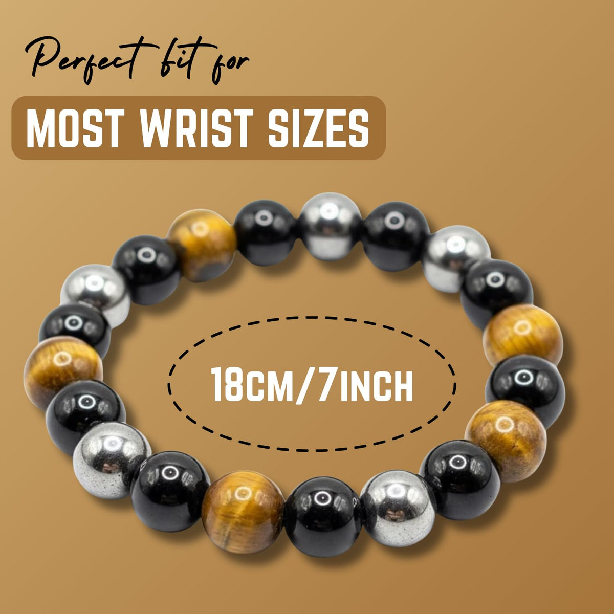 AKDNZ Protection Bracelet for Men & Women - 8mm Handmade Triple Protection Black Tourmaline, Hematite & Tiger Eye Bracelet, Natural Healing Crystal Gifts for Father's Day, Christmas & Anniversary