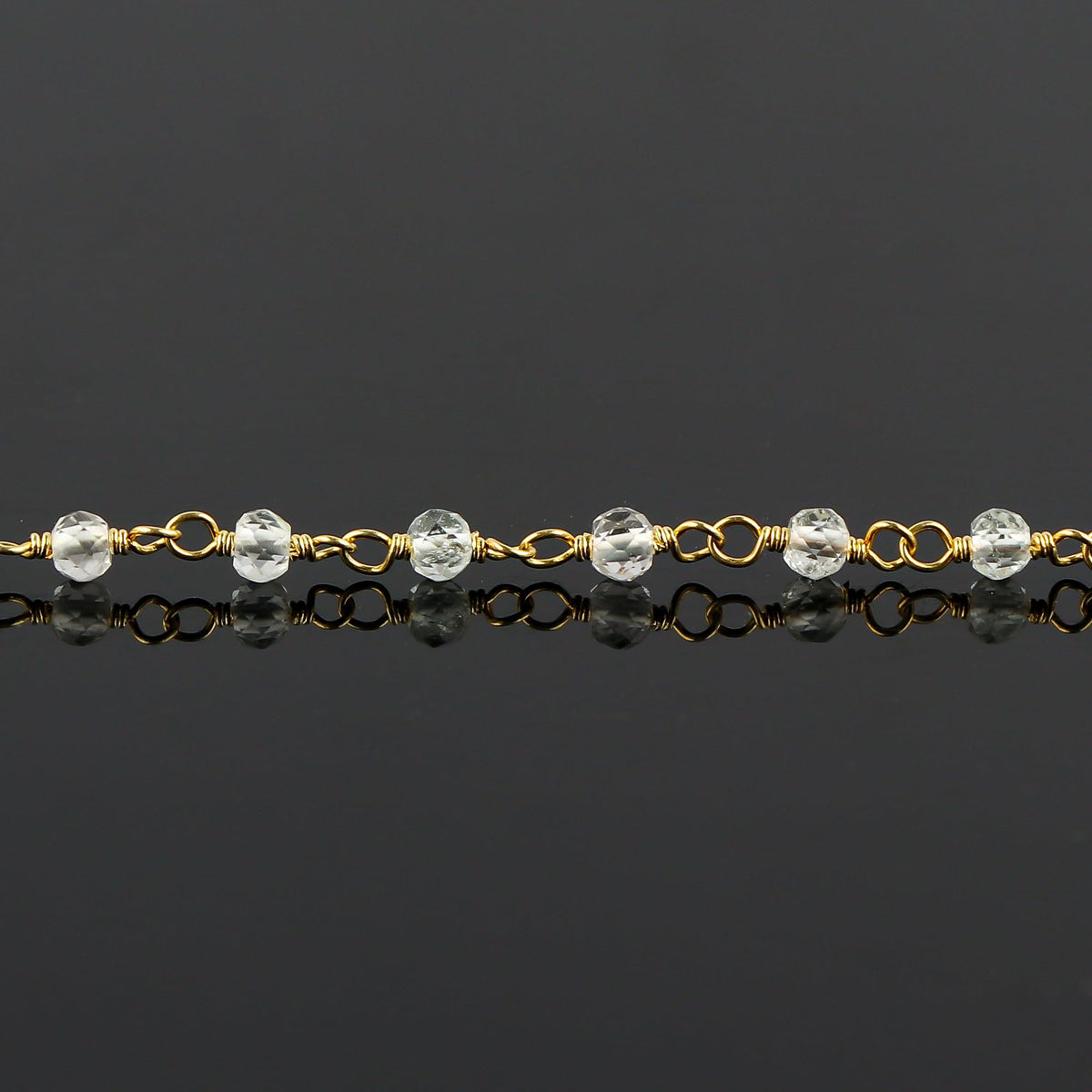CRYSTALINES Natural White Topaz Gemstone Rosary Bracelet, 14K Gold Plated, Handmade Women Jewelry, Healing Crystals & Beads, Adjustable Chain 8inch, Gift for Her
