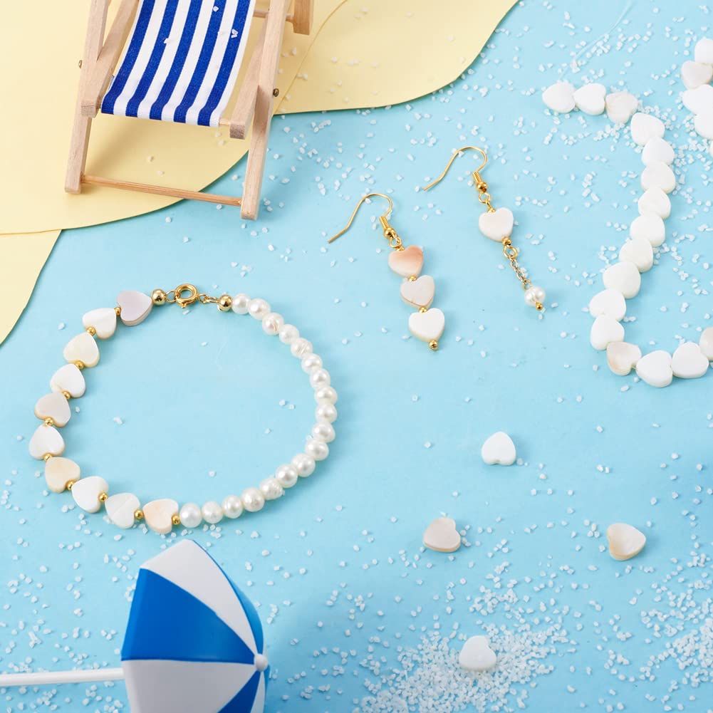 Fashewelry 44pcs Heart Freshwater Shell Beads Shell Heart Charm Sea Shells for Crafts Seashell Summer Ocean Beach Beads 8x8-9mm for Valentines Day Jewelry DIY Crafts Necklace Bracelet Earring
