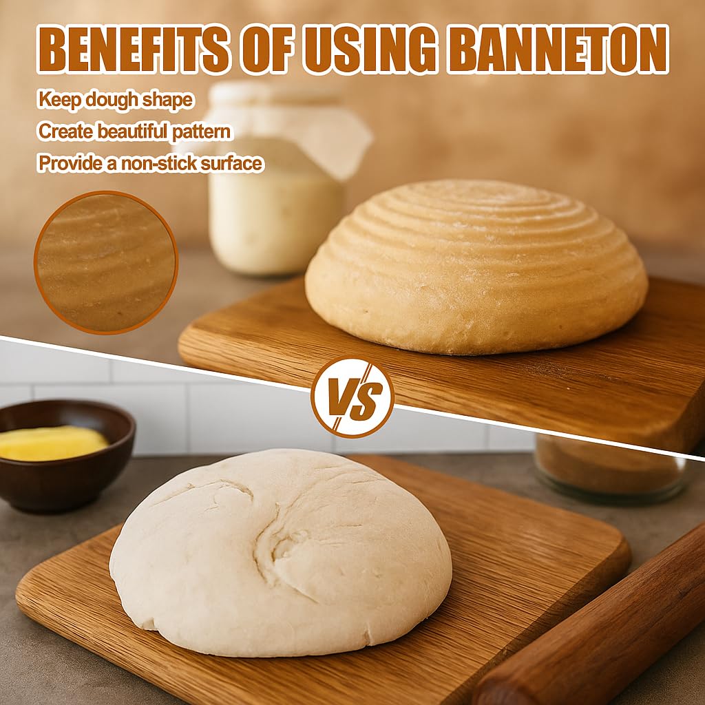 Proofing Baskets for Sourdough Bread Baking, 2 Pack Banneton Bread Proofing Basket 9 inch Round & 10 inch Oval Proofing Bowls for Sourdough Bread with Liner Making Baking Fermentation Tools Supplies
