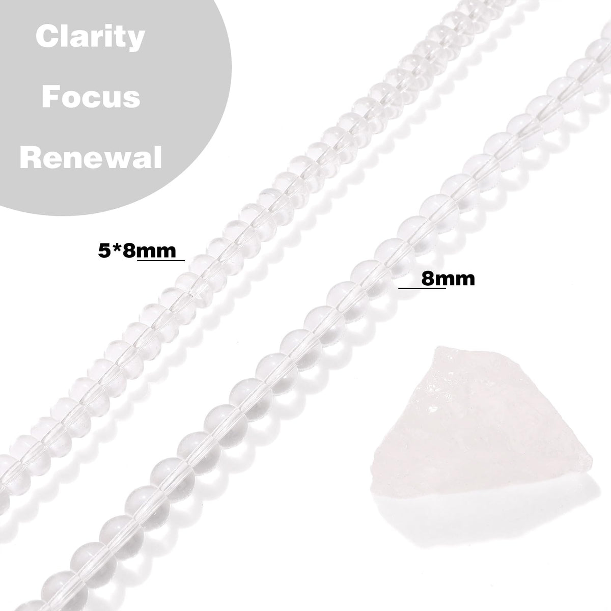 Raicegs 100pcs 5×8mm Rondelle Clear Quartz Beads Natural Gemstone Beads Abacus Disk Stone Loose Beads for Jewelry Making DIY Bracelets Necklace