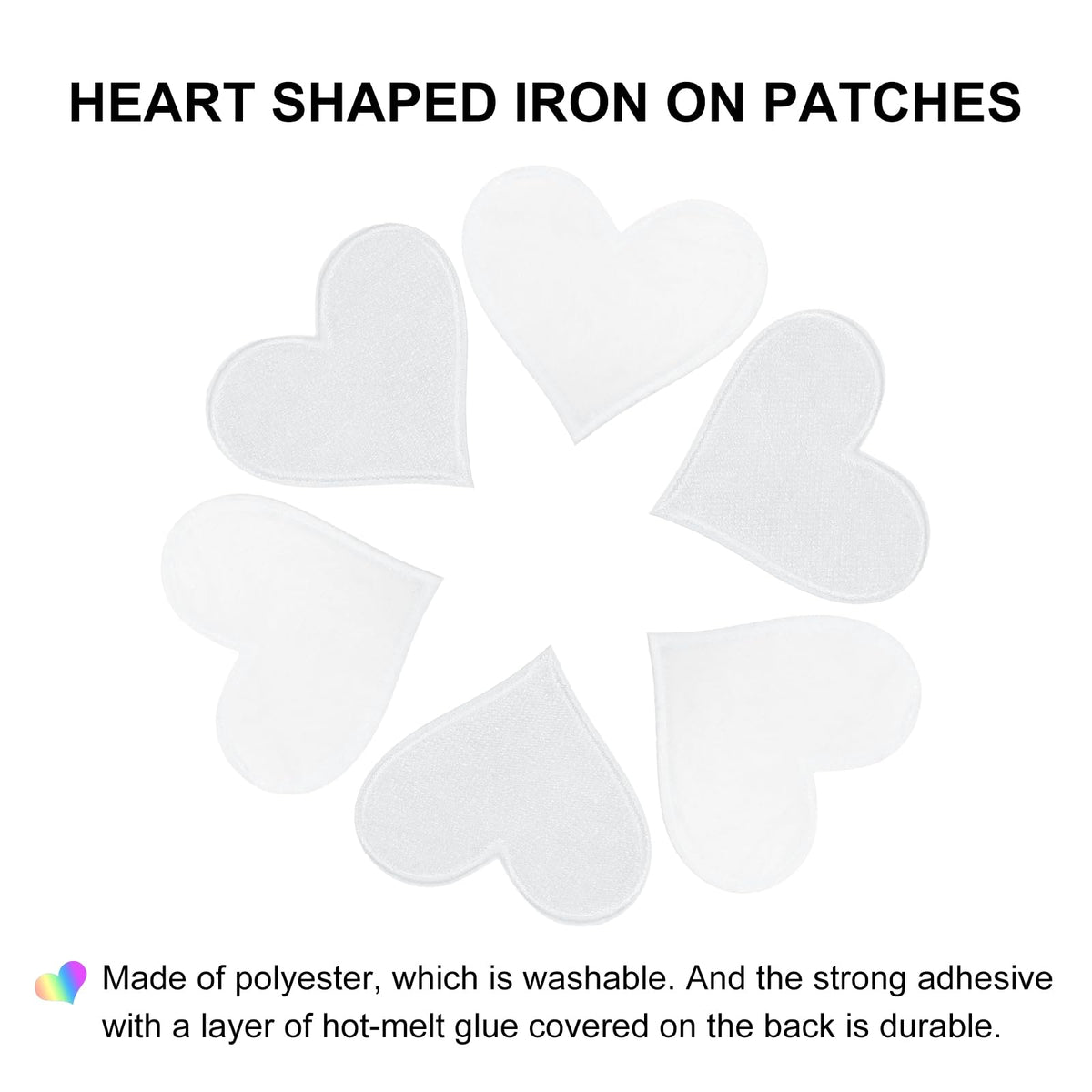 MECCANIXITY Heart Shaped Iron on Patches 7x6.8cm Embroidered Sew Patches Appliques Garment Embellishments for Clothing Repair Backpack Shoes Decoration White 30Pcs