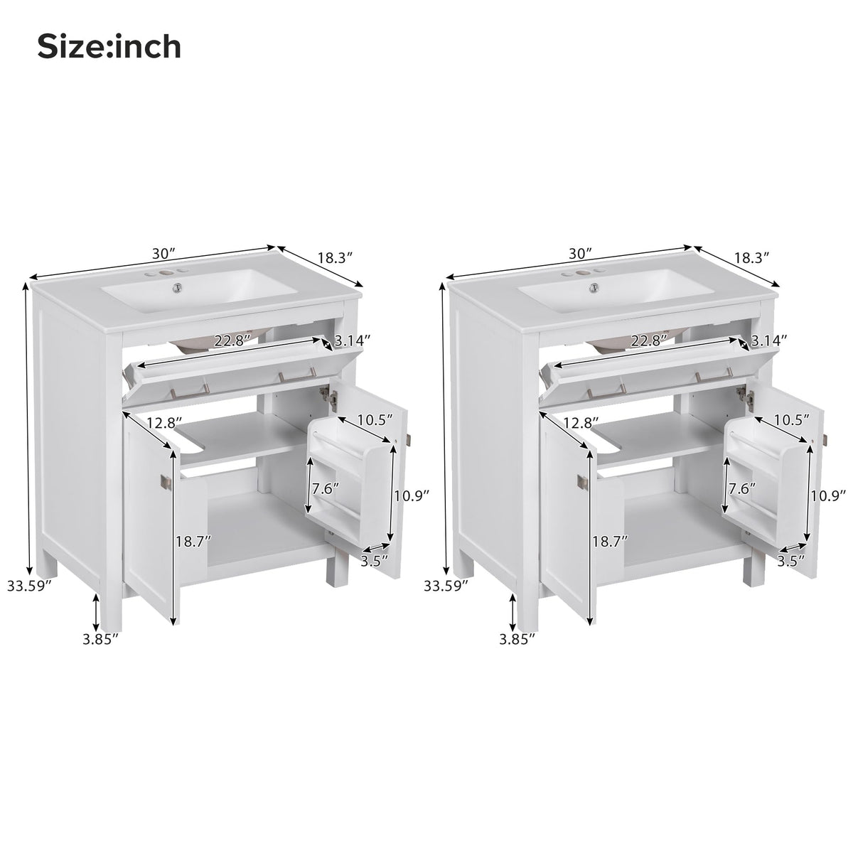 Favfurish 60" Double Bathroom Vanity,Free Standing Double Basin Vanity Set w/ 2 Ceramic Sinks,Adjustable Shelf & Soft Close Doors,Solid Wood Frame Storage Cabinet w/Flip Drawer,for Bathroom,White