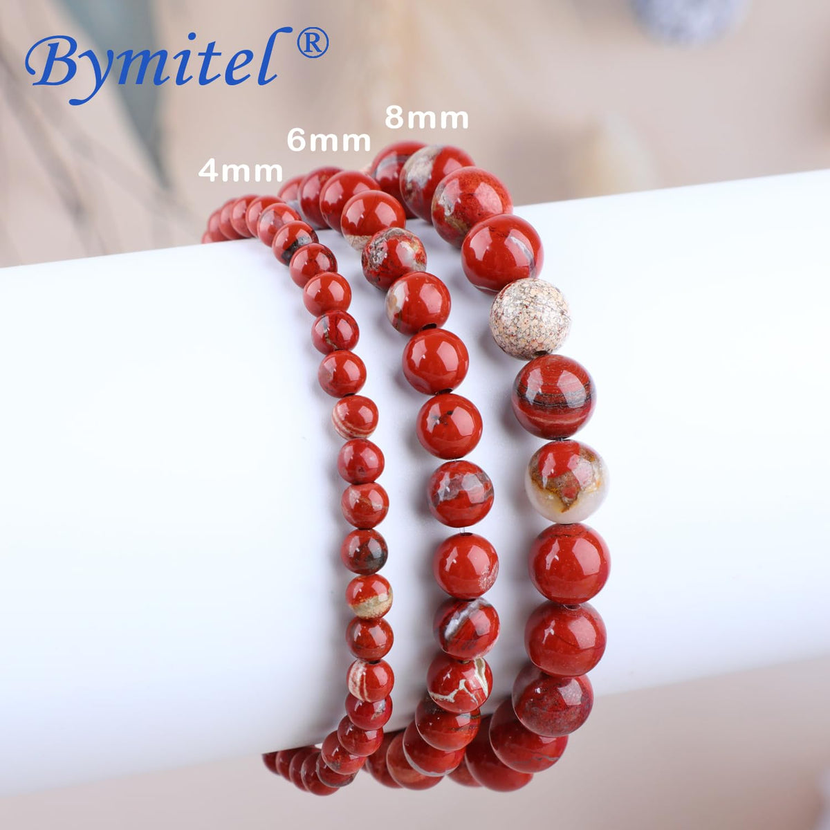 Bymitel 8mm Red Jasper - Handmade Reiki Gemstone Stretch Bracelet, Natural Beauty & Spiritual Essence, Crystal Healing for Unisex Adults