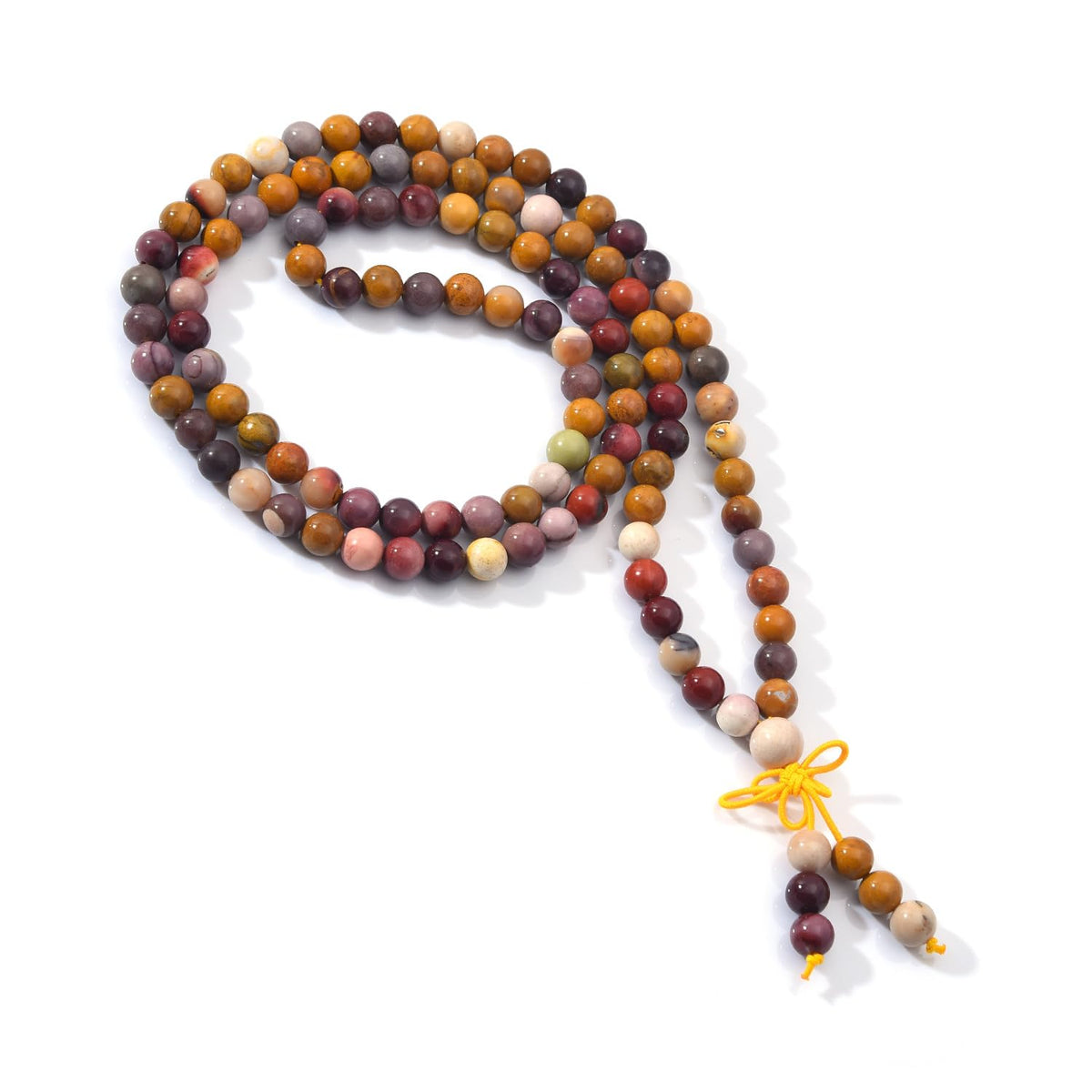 108 Mala Prayer Beads Bracelet 6mm Genuine Gemstone Healing Crystal Stone Beaded Bracelet Buddhist Tibetan Handmade Knotted Elastic Necklace for Yoga Meditation Unisex Women Men - Mookaite Jasper