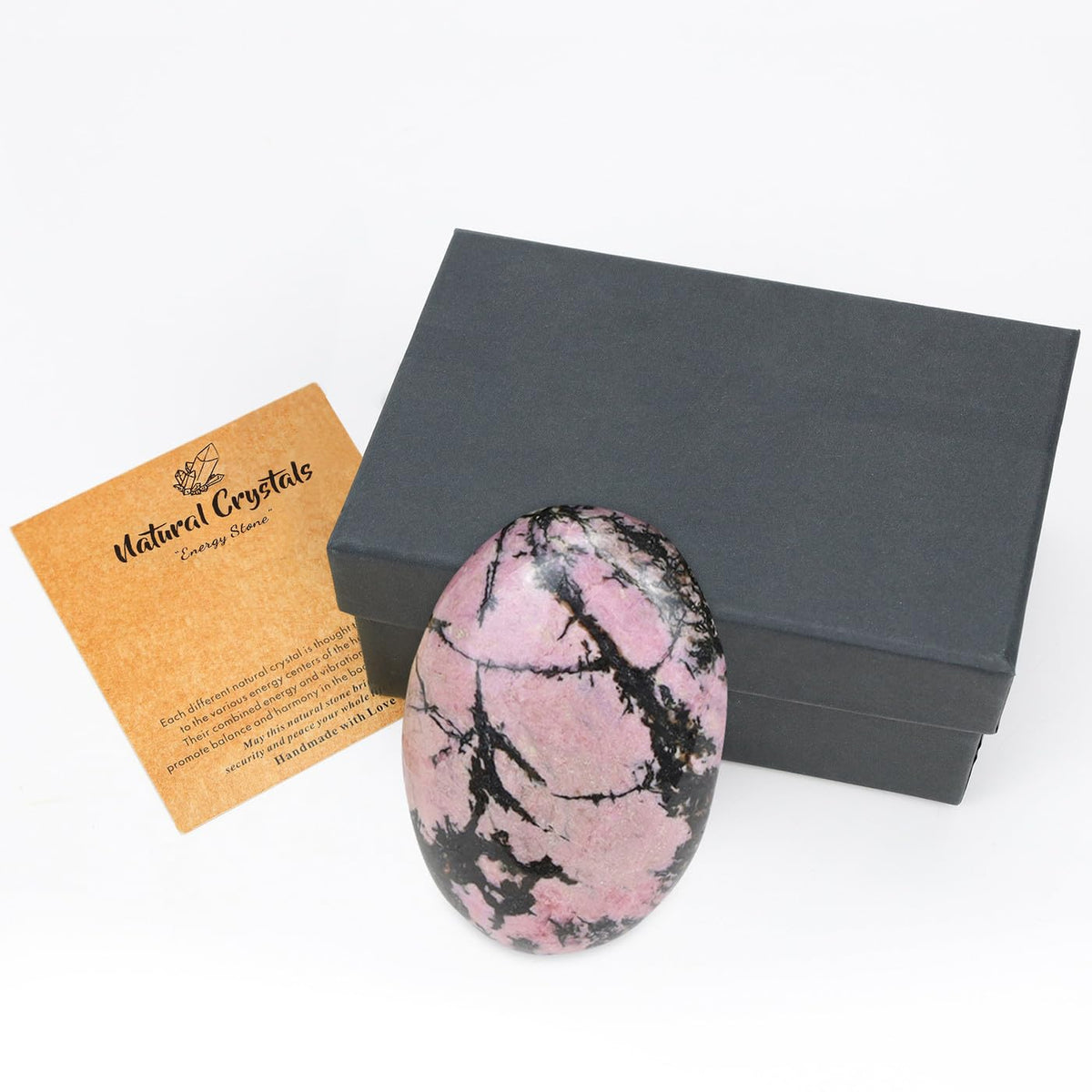 MAIBAOTA 2.4" Large Rhodonite Crystal Stone Polished Palm Stone Healing Crystals 0.7" Thick Natural Reiki Gemstone Worry Stone Energy Balancing Anxiety Stress Relief Meditation 1 Pc