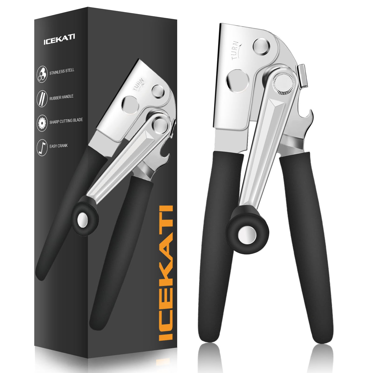 Commercial Can Opener, ICEKATl Can Opener Manual Heavy Duty Easy for Big Cans with Magnet, Folding Hand Crank With Comfortable Long Handles