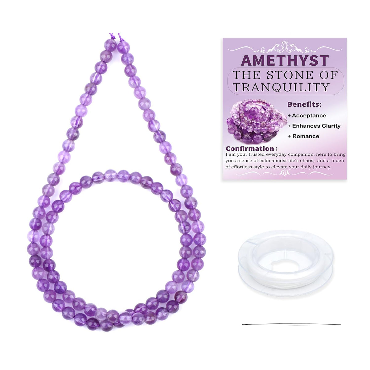 CMBYN Natural Stone Beads Round Genuine Real Stone Beading Strand Loose Gemstones DIY Smooth Bead for Bracelet Necklace Earrings Jewelry Making (Amethyst, 4mm 90 Pieces)