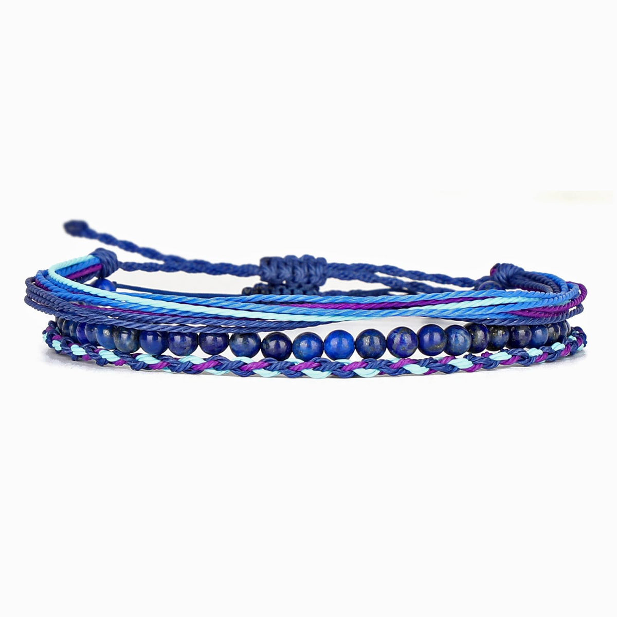 QOGIR Handmade Healing Bracelets for Women,4mm Natural Lapis Lazuli Gem Stone Beads Bracelet,for Men Women Gifts with 2PCS Size Adjustable Rope Bracelets
