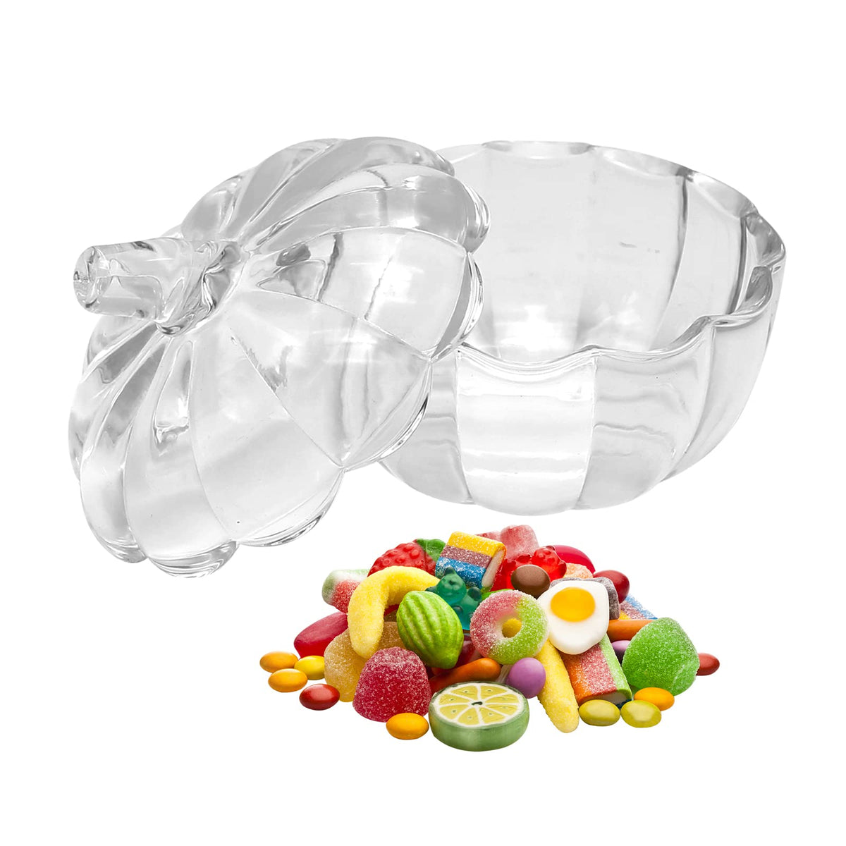 LIDSCURA Glass Pumpkin Jar with Cover, Halloween Pumpkin Candy Bowl with Lid, Transparent Pumpkin Cookie Bucket, Decorative Sugar Storage Container for Home Decor Party Wedding Decorating