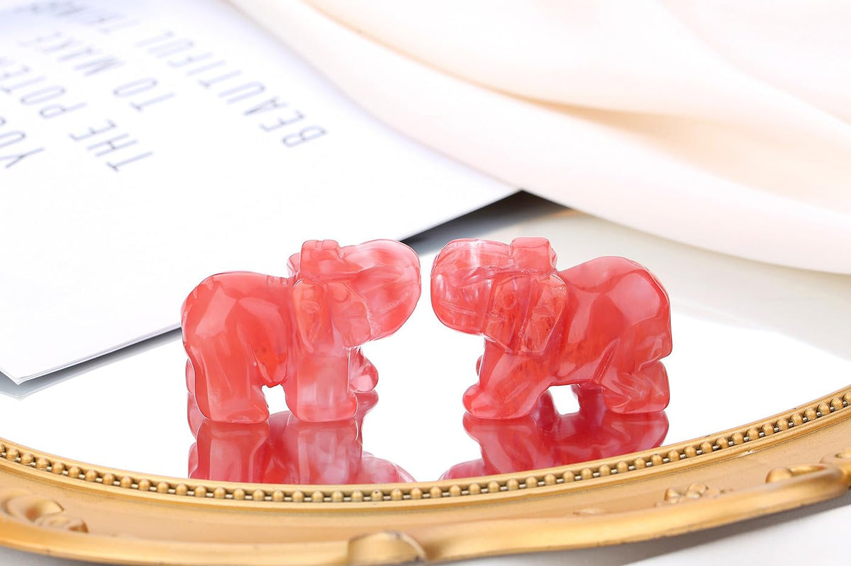 QINJIEJIE Cherry Quartz Crystals Elephant Decor Cute Desk Polished Stones Figurine Natural Gemstones Luck Decoration Home Room Office Pocket Hippie Elephant Meditation Spiritual Gift for Women