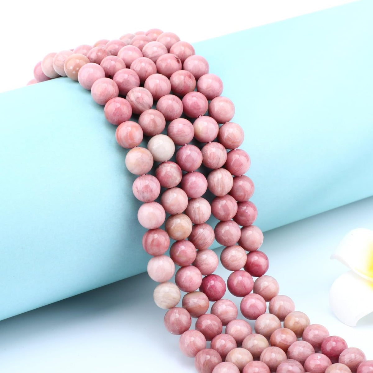 CMBYN Natural Stone Beads Round Genuine Real Stone Beading Strand Loose Gemstones DIY Smooth Bead for Bracelet Necklace Earrings Jewelry Making (Rhodochrosite, 8mm 45 Pieces)