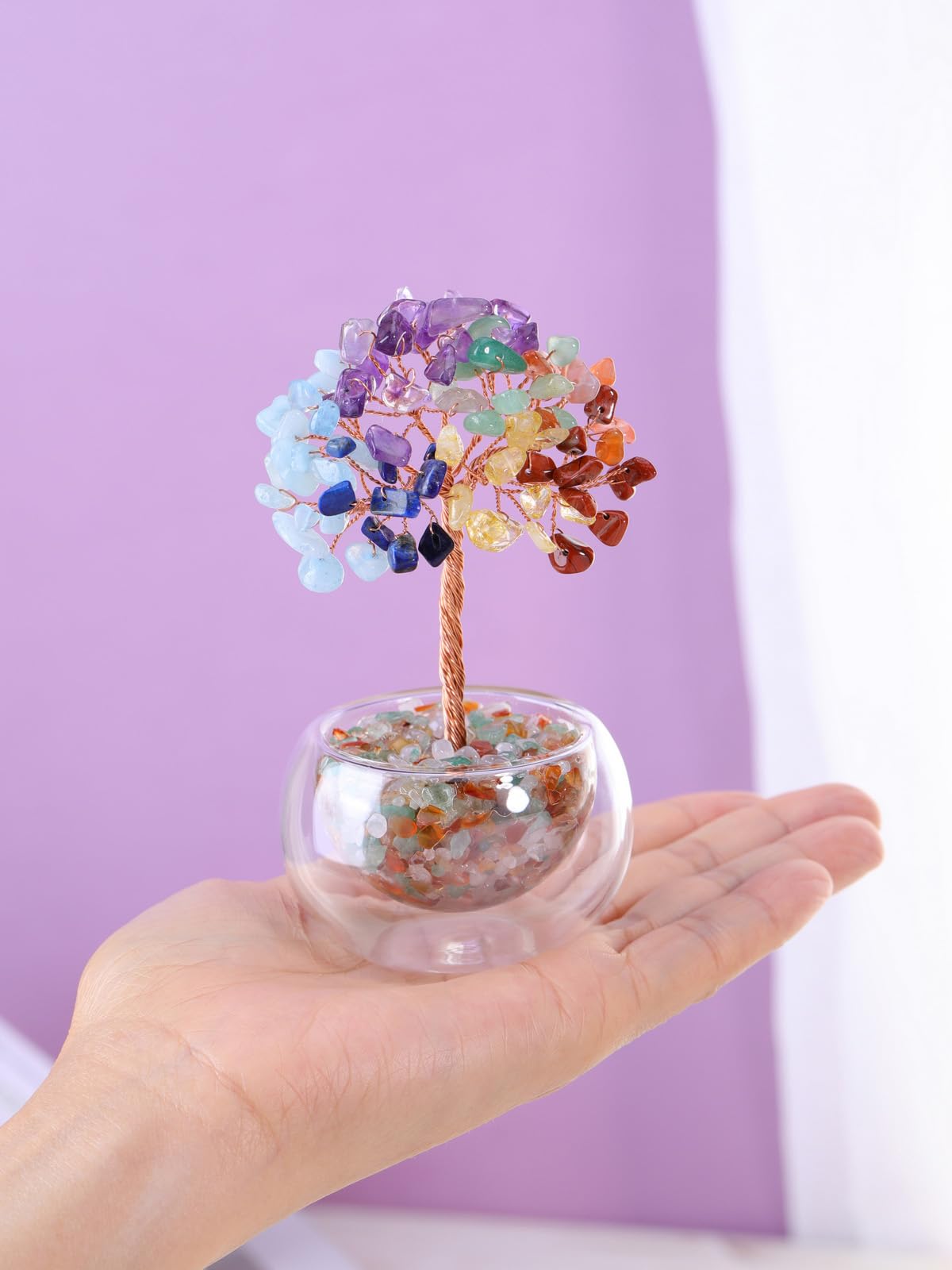 PESOENTH Chakra Tree Crystal Tree of Life,7 Chakra Stones Healing Crystal Gemstone Trees Reiki Positive Energy Gifts for Women Mom Birthday,Spiritual Chakra Decor Gifts for Home Room Office