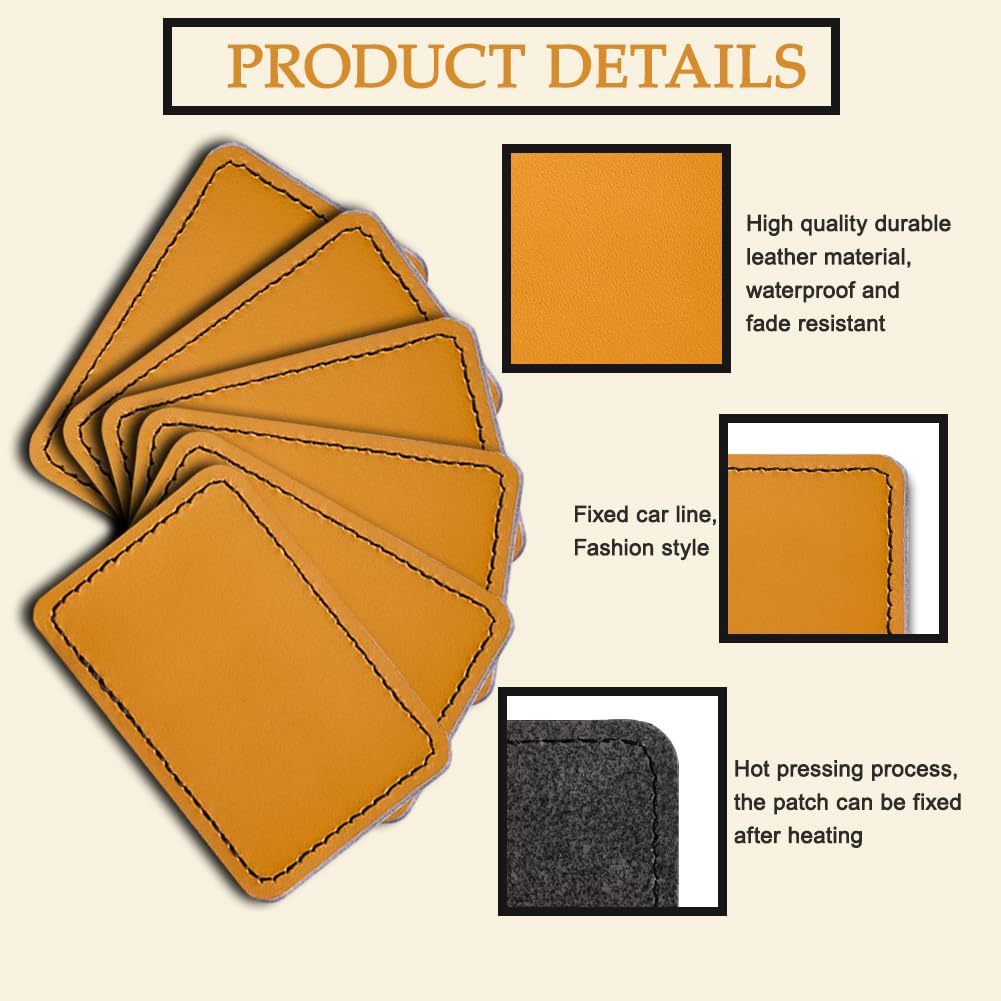 15Pcs Blank Leatherette Hat Patches with Adhesive Rustic Leatherette Rectangle Patch Real Leather Patches for Hats Custom Fabric Repair Sew Laser Supplies Clothes Bags DIY Crafts 3 x 2 Inches (Yellow)