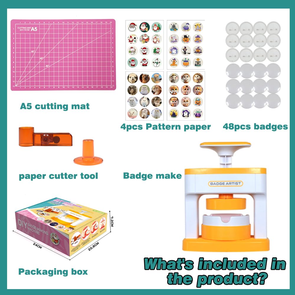 Button Maker Machine 55mm(2.16inch),DIY Pin Badge Button Maker,Button Press Machine with 48Pcs Button&Pictures&Circle Cutter&Cutting