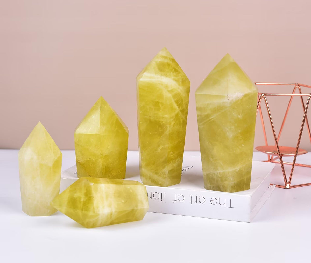 VIZYTOU Lemon Quartz Stone Tower Obelisk Large Healing Crystal Rock Point Wand Reiki Healing Meditation Stone 0.6-1.1 LBS
