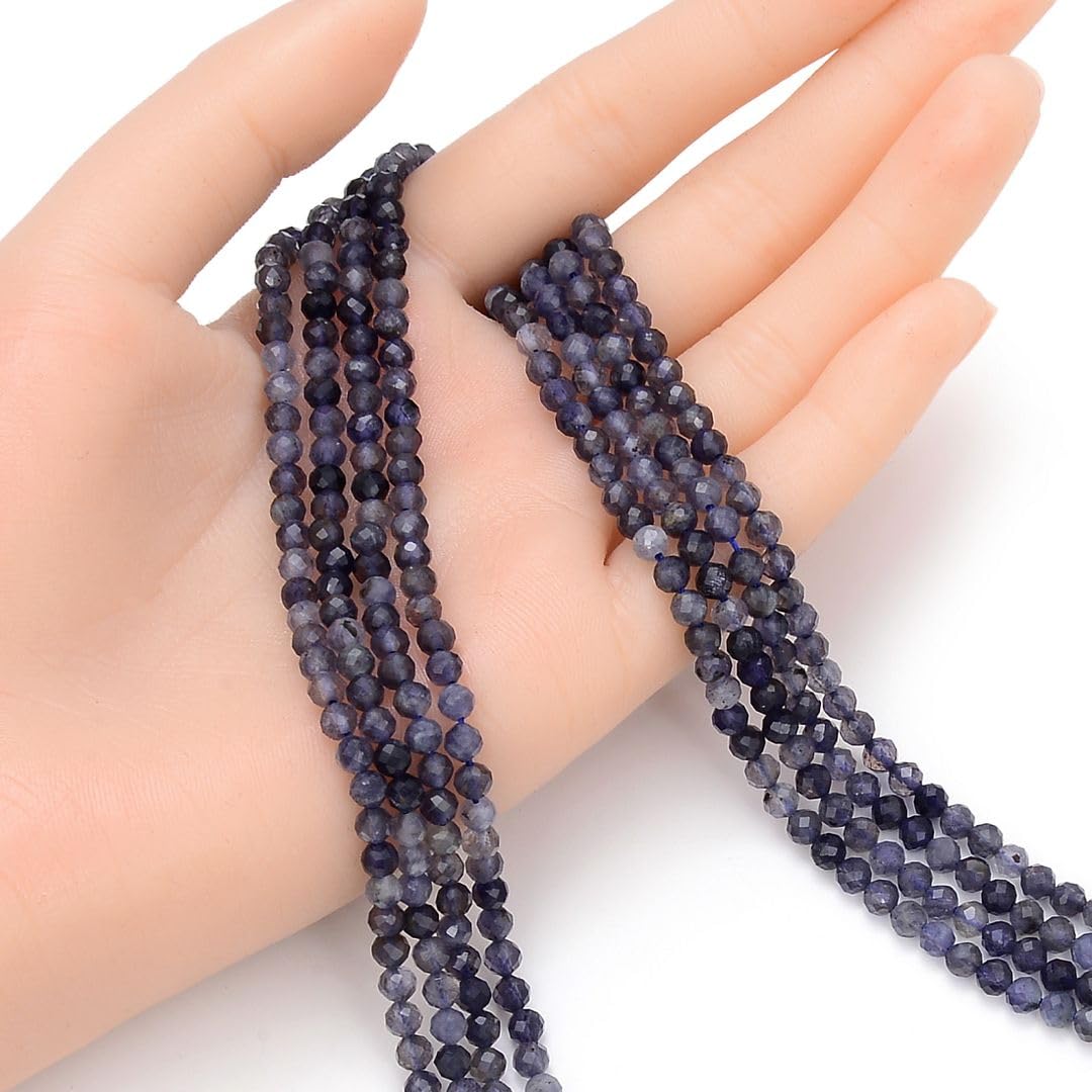 Adabele 30 Inch Natural Iolite Dichroite Healing Gemstone 4mm (0.16 Inch) Tiny Small Faceted Round Loose Beads Stone Spacer (170-190pcs) for Craft Jewelry Making GK4-20