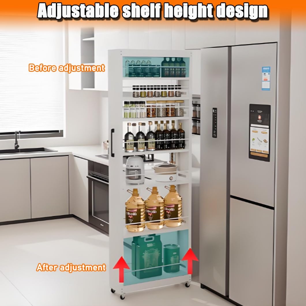 5-Tier Rolling Spice Rack Cart - Slim Metal Storage with Wheels, Narrow Kitchen & Utility Shelf, Perfect for Dining Room & Bakery Organization (9.8"x17.7"x72.6")
