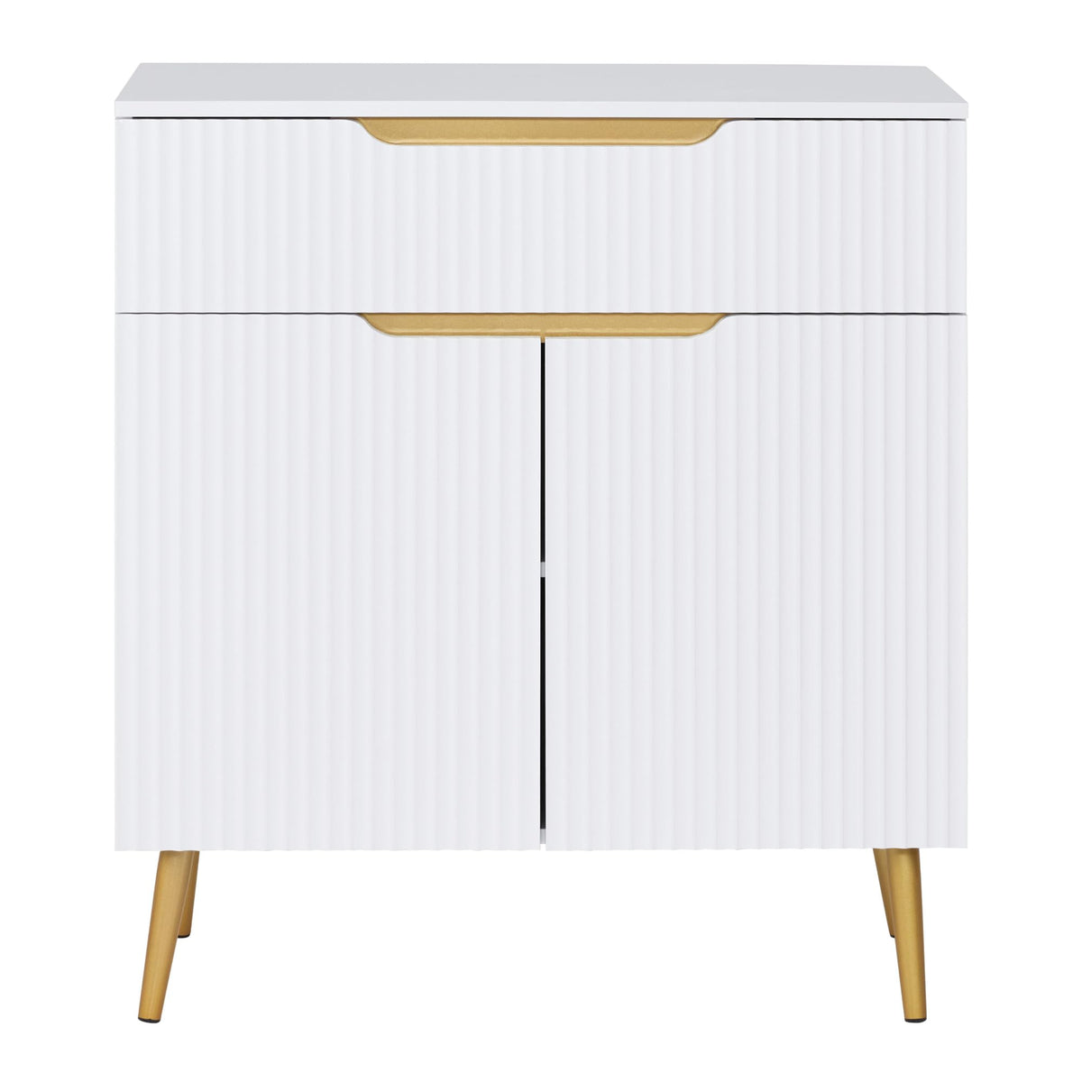 BarberPub Barber Station with Drawer & Cabinet, Beauty Salon White Storage Organizer with Concave Fluted Wall, Modern SPA Freestanding Equipment 3196 (White)