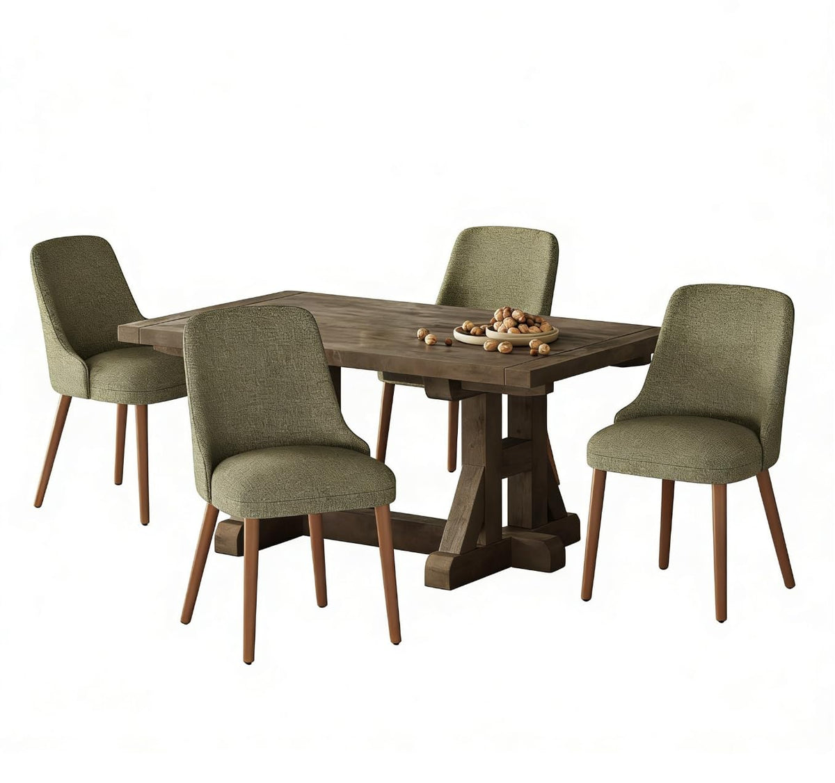 MALOL Dining Chairs Set of 4, Upholstered Dining Room Chair with Wood Legs, High-Back Padded Kitchen Chairs for Dining Room/Restaurant/Cafe, Green