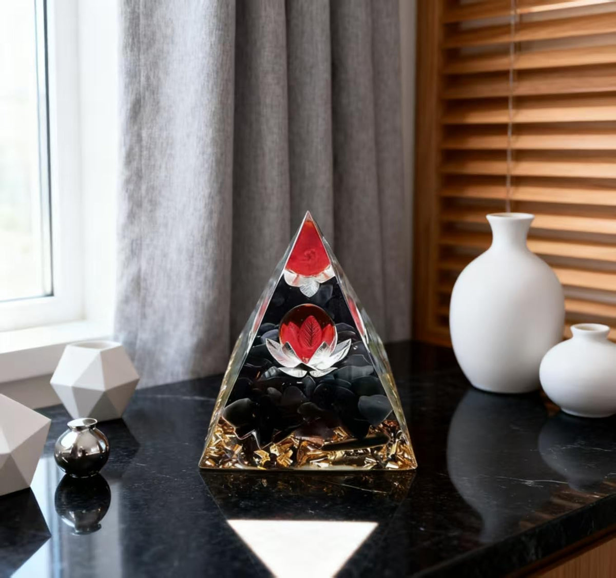 ycyingcheng Moonstone Crystal Orgone Pyramid Ogan Crystal Energy Tower, Nature Reiki Chakra Crushed Stone Jewelry, Crystal Pyramid for Home Decor (Crystal Pyramid-28)