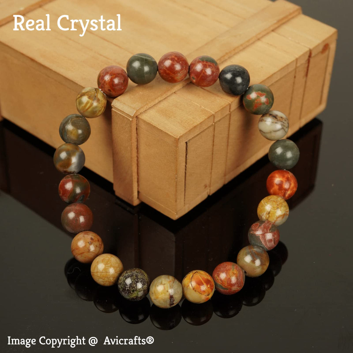 Avicrafts Picasso Jasper Stone Beads Healing Bracelet-Inspirational Balance Bracelet-Spiritual Protection Anxiety Stress Relief Meditation