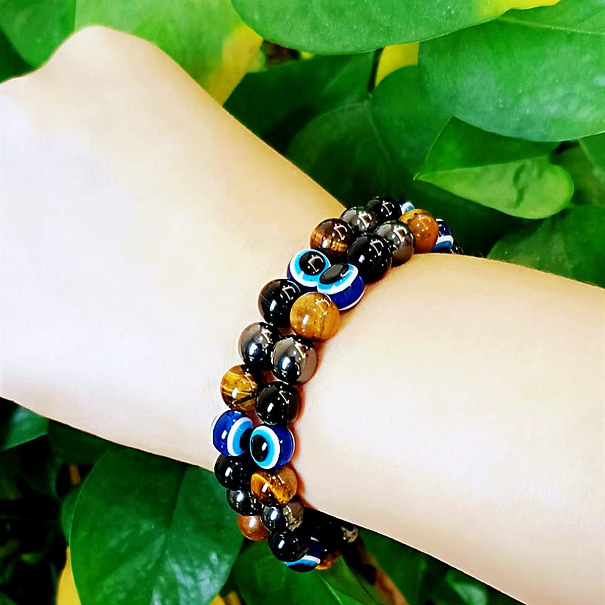 WEFRIN Evil Eye with Hematite Black Obsidian Tiger Eye Stone Triple Protection Bracelets for Men Women, Crystal Jewelry Stone Bracelets Bring Luck and Prosperity and Happiness 8mm Beads
