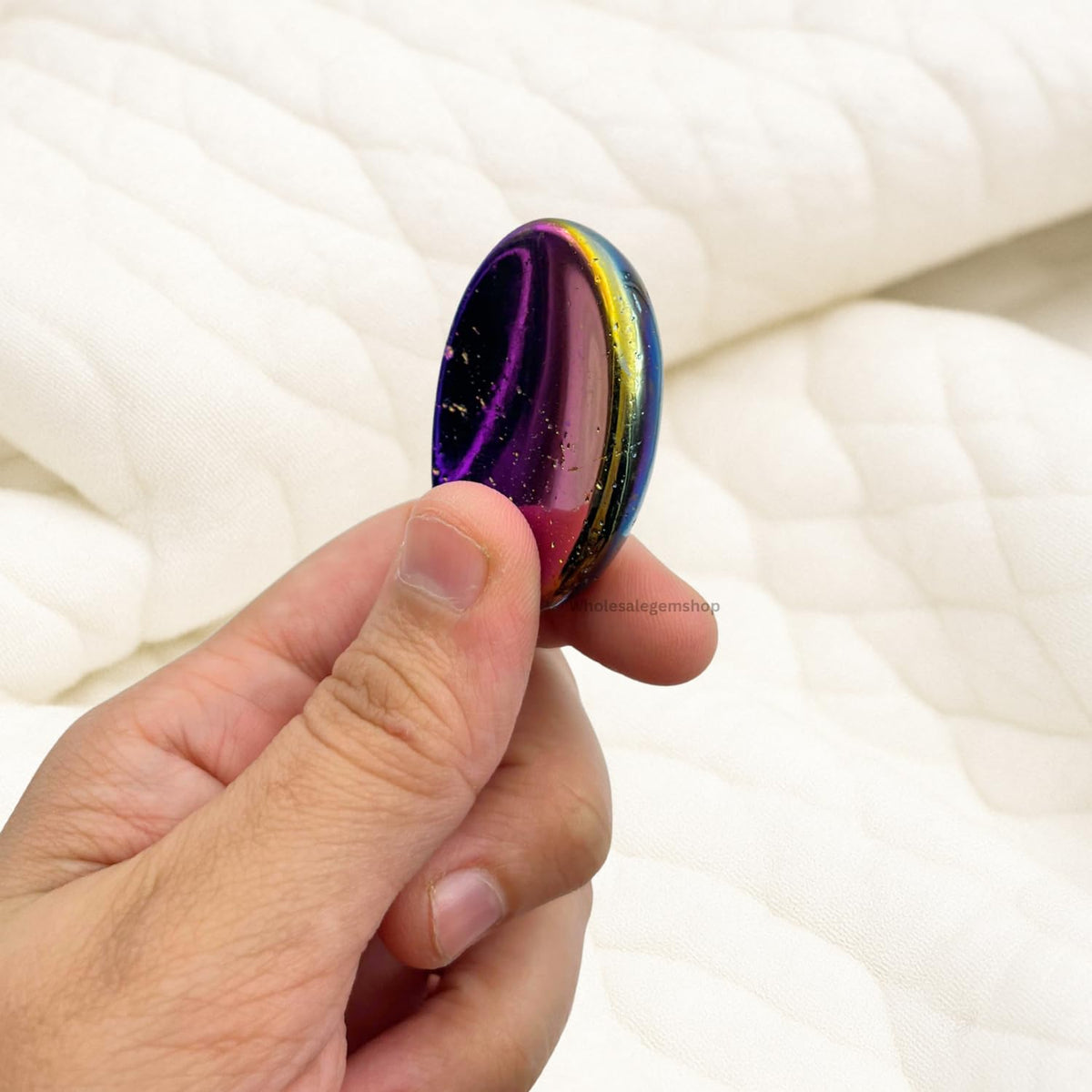 Titanium Aura Quartz Thumb Worry Stones Metaphysical Gemstone Crystal Healing Reiki Men Women Gift FENG Shui Positive Energy Love Wellness Palm Stones Wicca Powerful