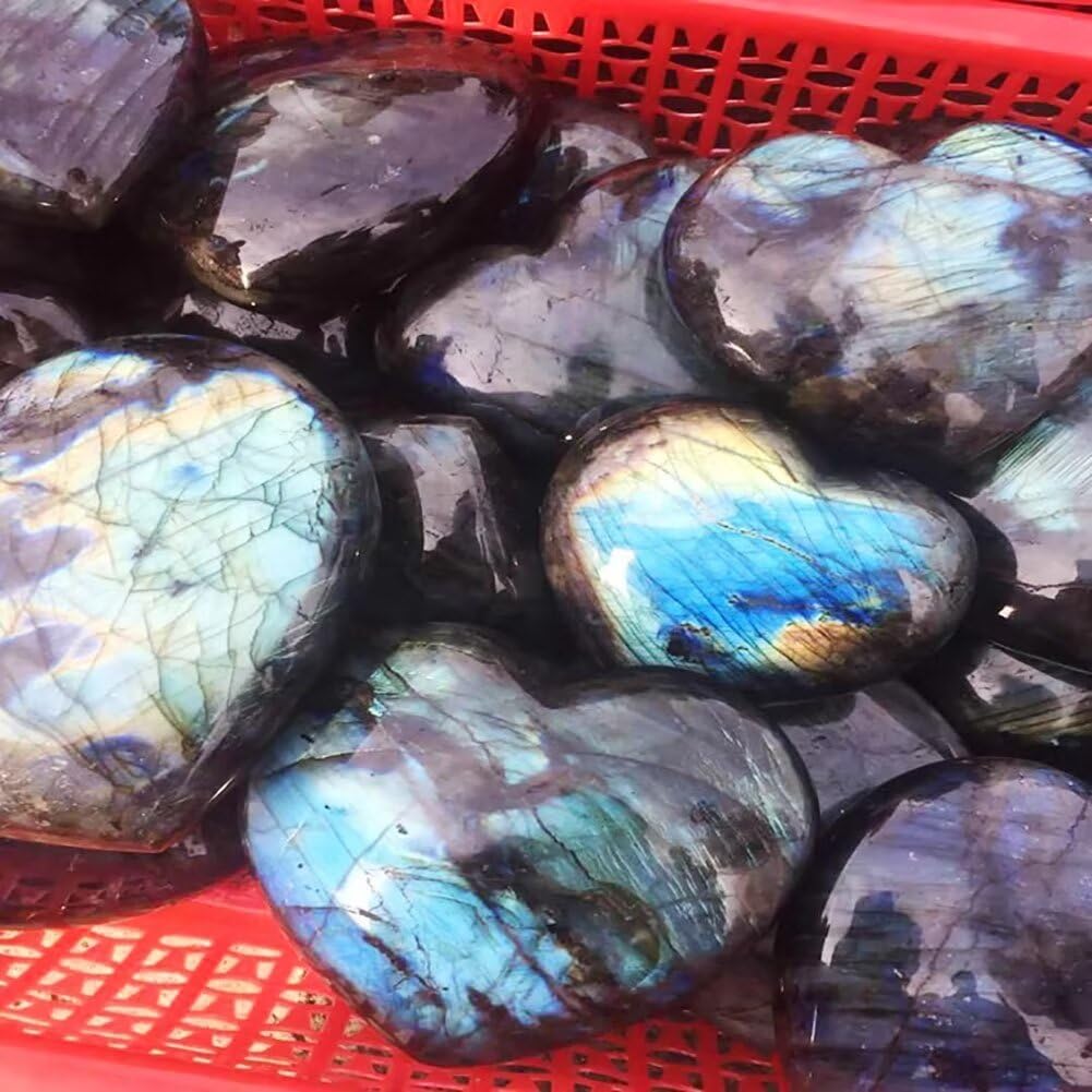 Large Heart Crystal Stones Healing Crystal Palm Polished Love Shaped Gemstones Blue Labradorite Heart Rock Meditation Gift 0.6-0.8Pounds