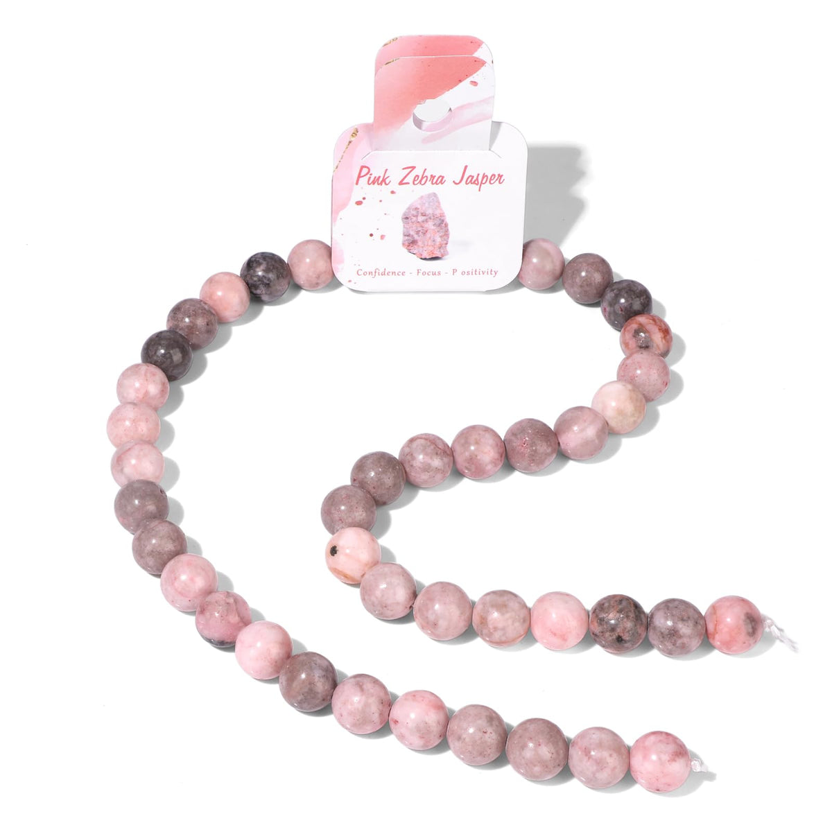 40pcs 10mm Natural Pink Zebra Gemstone Beads Healing Crystal Round Loose Stone Beads for Jewelry Making, Crystal Stone Beads for Bracelets Necklace Earrings Making